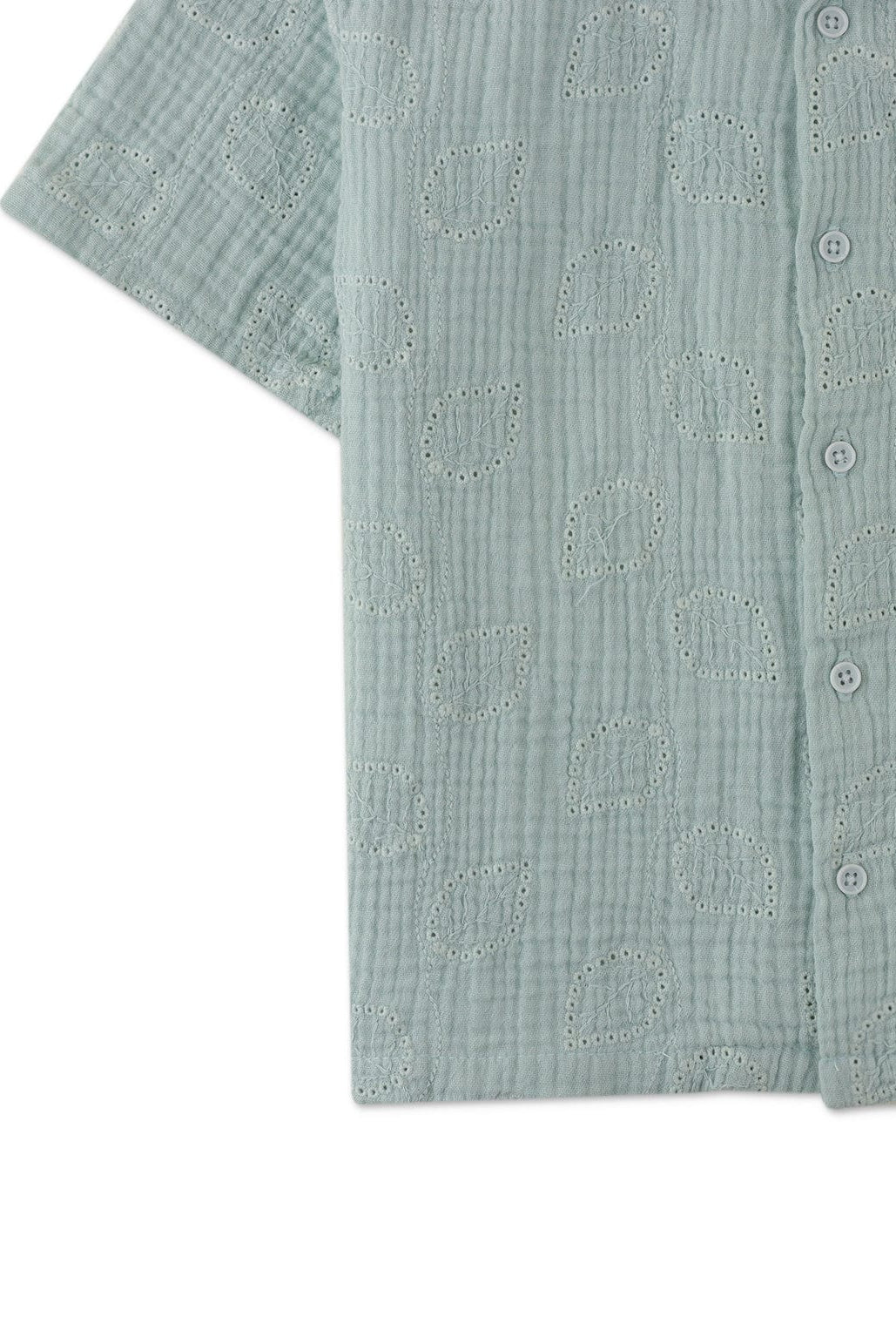 جينجرسنابس قميص بنقشة ورق شجر مخرم نص كم أولادي أخضر