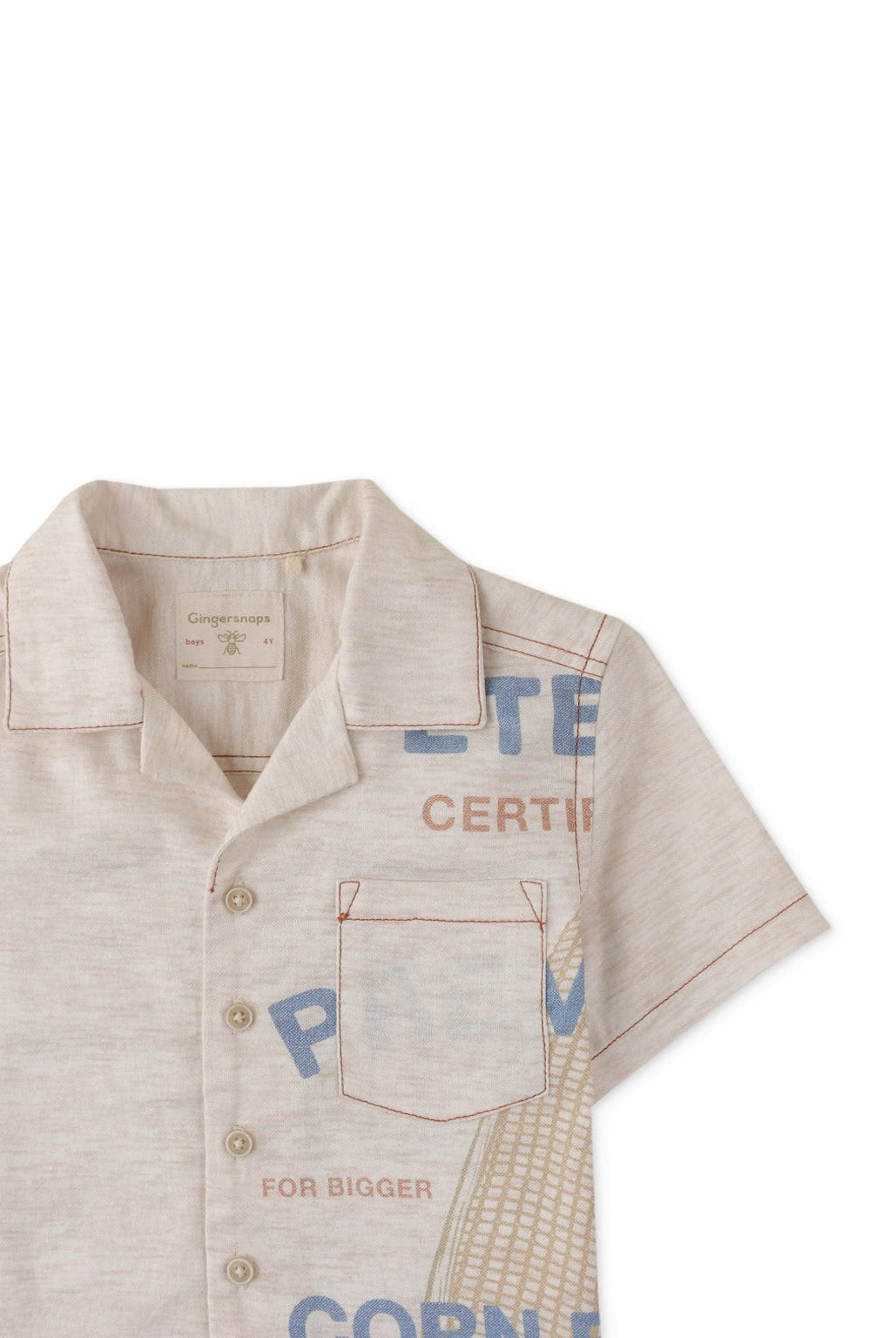 جينجرسنابس قميص بأزرار أمامية منقوش نص كم ولادي أبيض