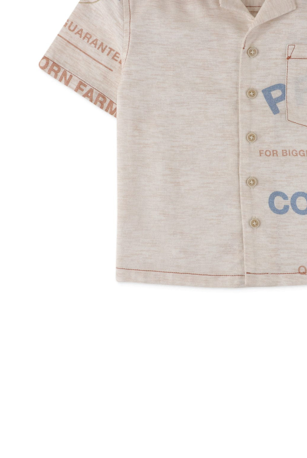 جينجرسنابس قميص بأزرار أمامية منقوش نص كم ولادي أبيض