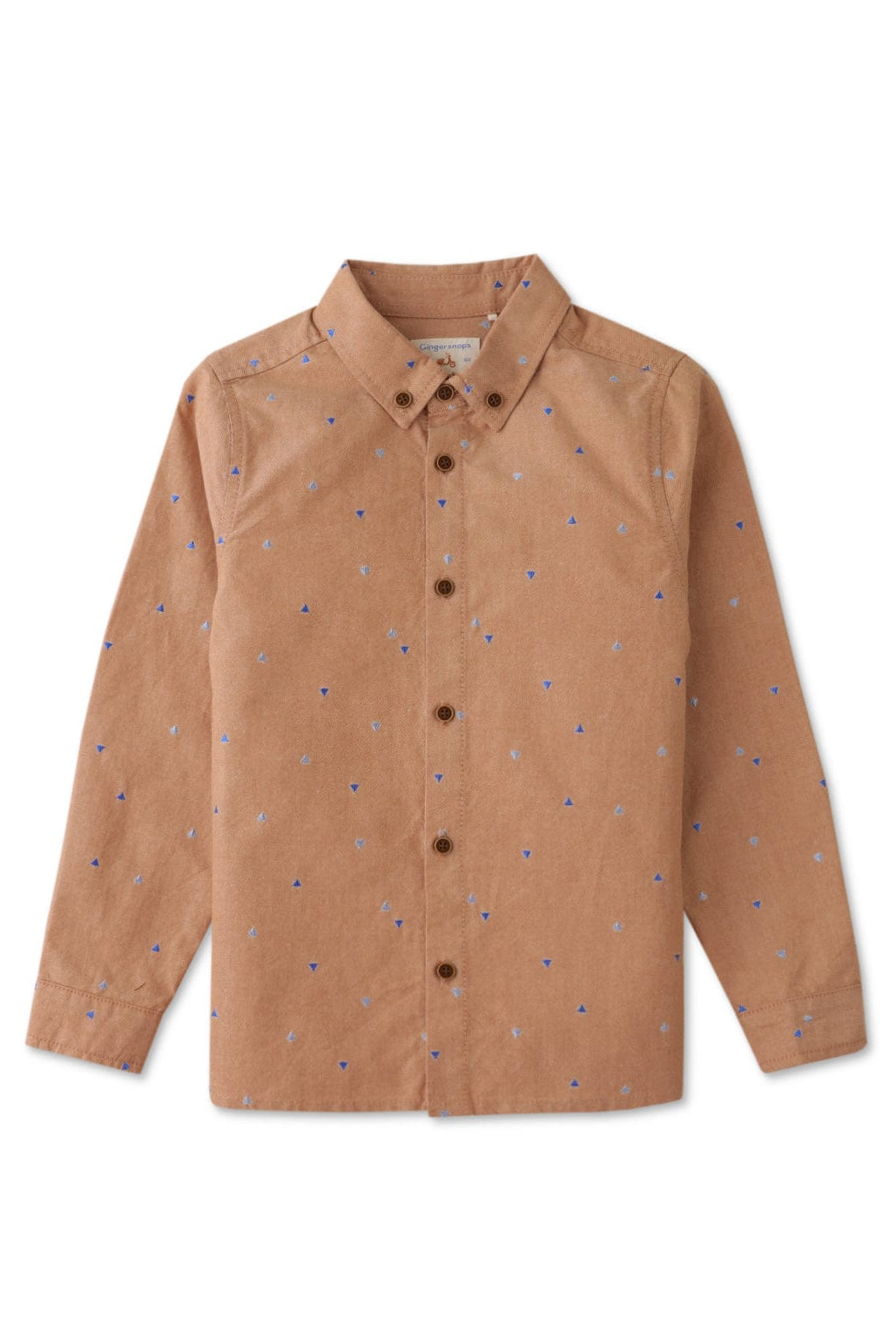 جينجرسنابس قميص ولادي منقوش بأزرار أمامية كم طويل بني