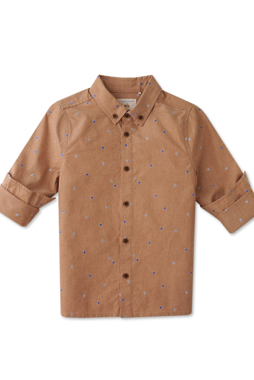 جينجرسنابس قميص ولادي منقوش بأزرار أمامية كم طويل بني