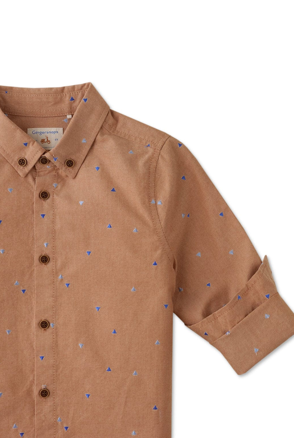 جينجرسنابس قميص ولادي منقوش بأزرار أمامية كم طويل بني