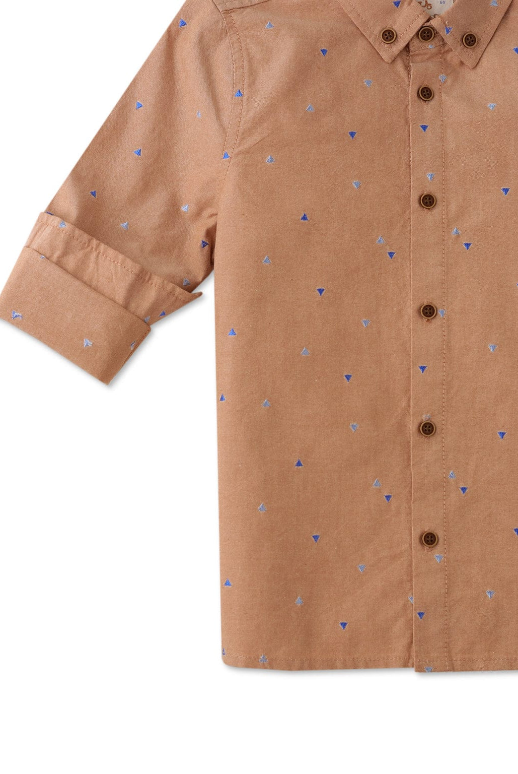 جينجرسنابس قميص ولادي منقوش بأزرار أمامية كم طويل بني