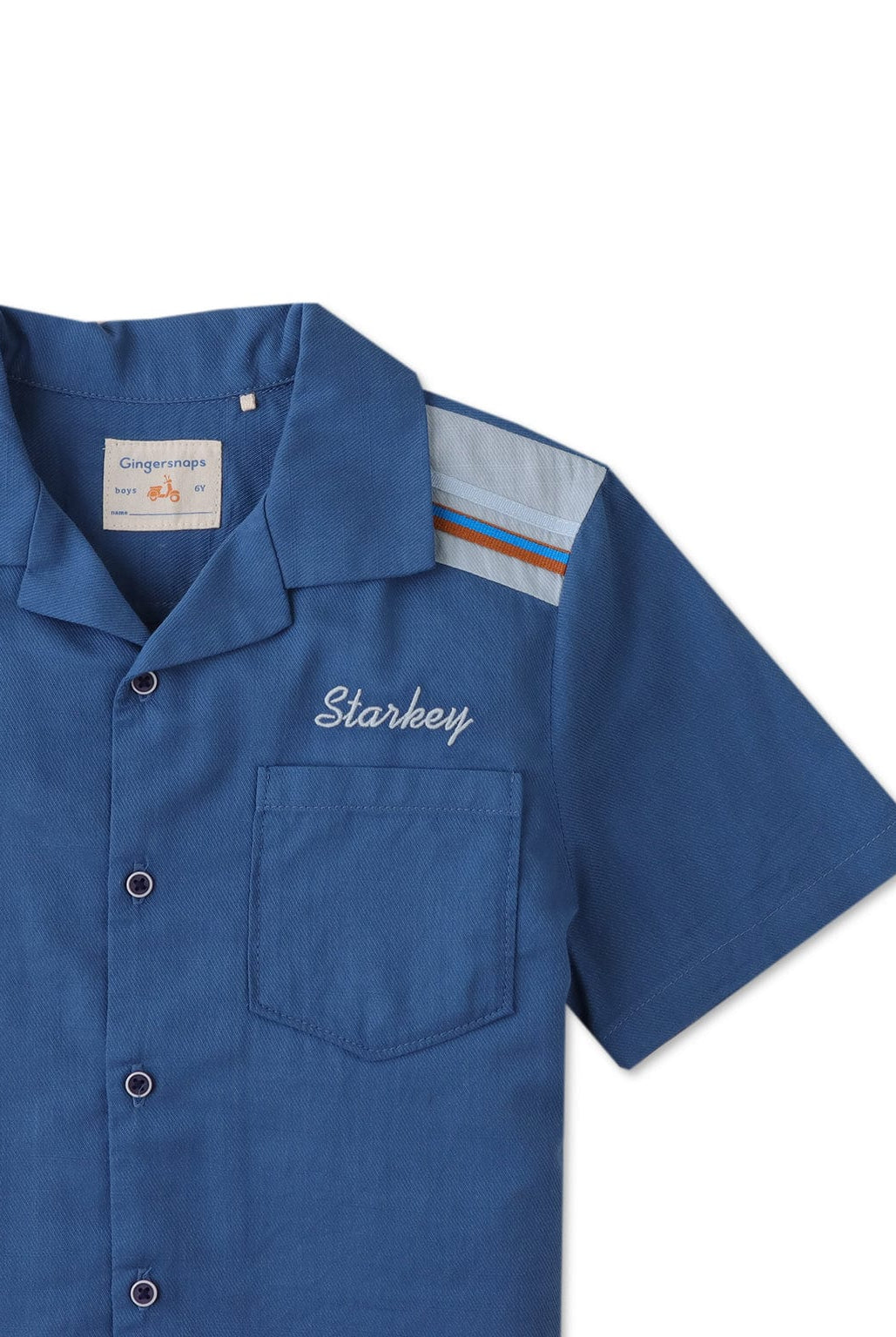 جينجرسنابس قميص ولادي سادة بجيب أمامي نص كم أزرق