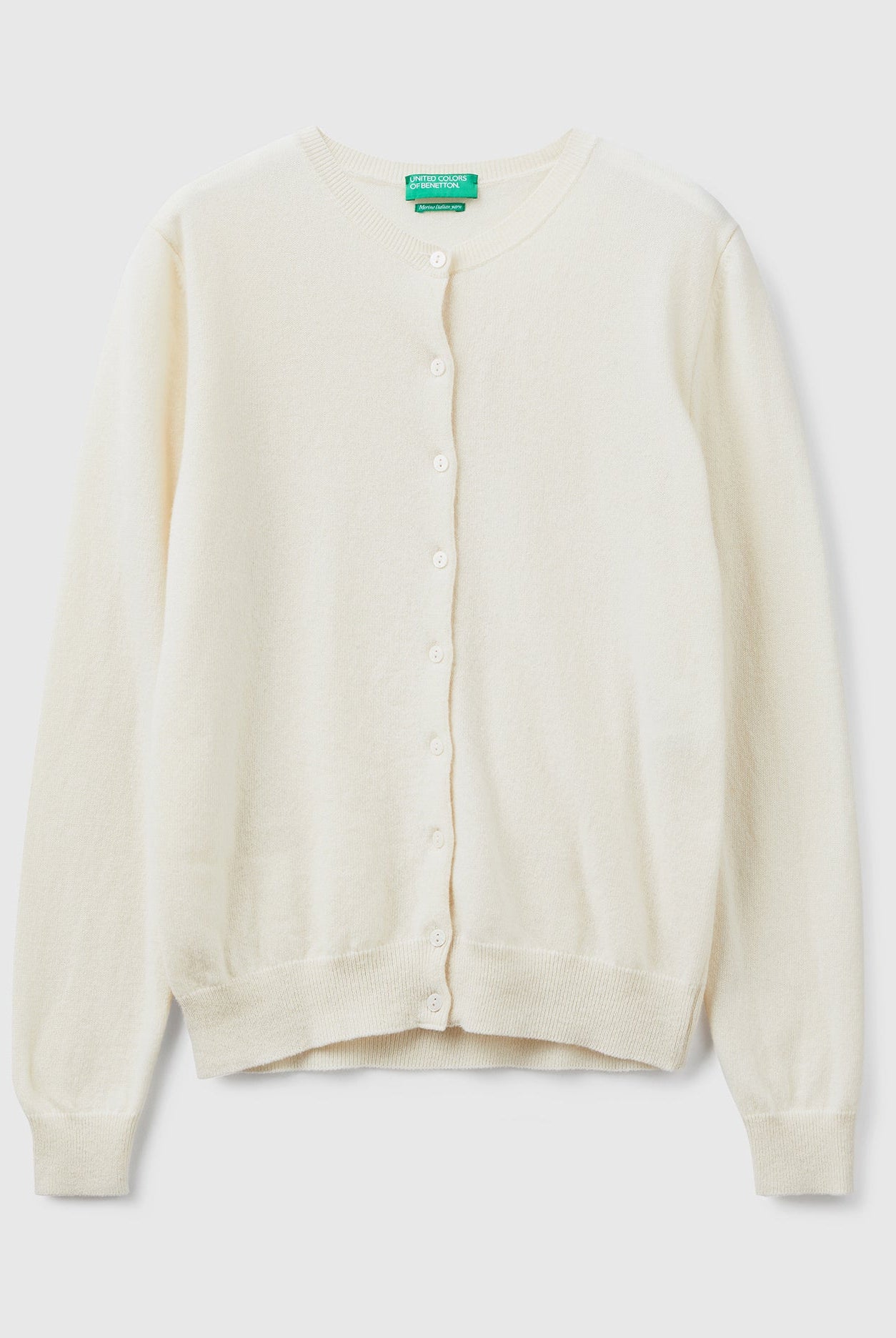 يونايتد كولورز اوف بينيتون كارديجان بياقة دائرية باللون الكريمي من صوف ميرينو الخالص نسائي