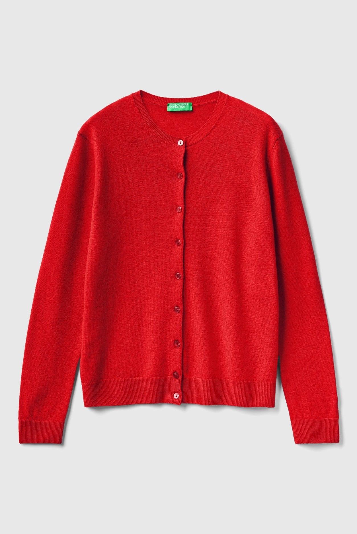 يونايتد كولورز اوف بينيتون كارديجان بياقة دائرية باللون الكريمي من صوف ميرينو الخالص نسائي