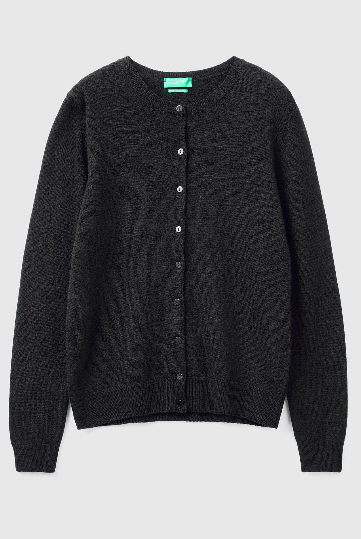 يونايتد كولورز اوف بينيتون كارديجان بياقة دائرية باللون الكريمي من صوف ميرينو الخالص نسائي