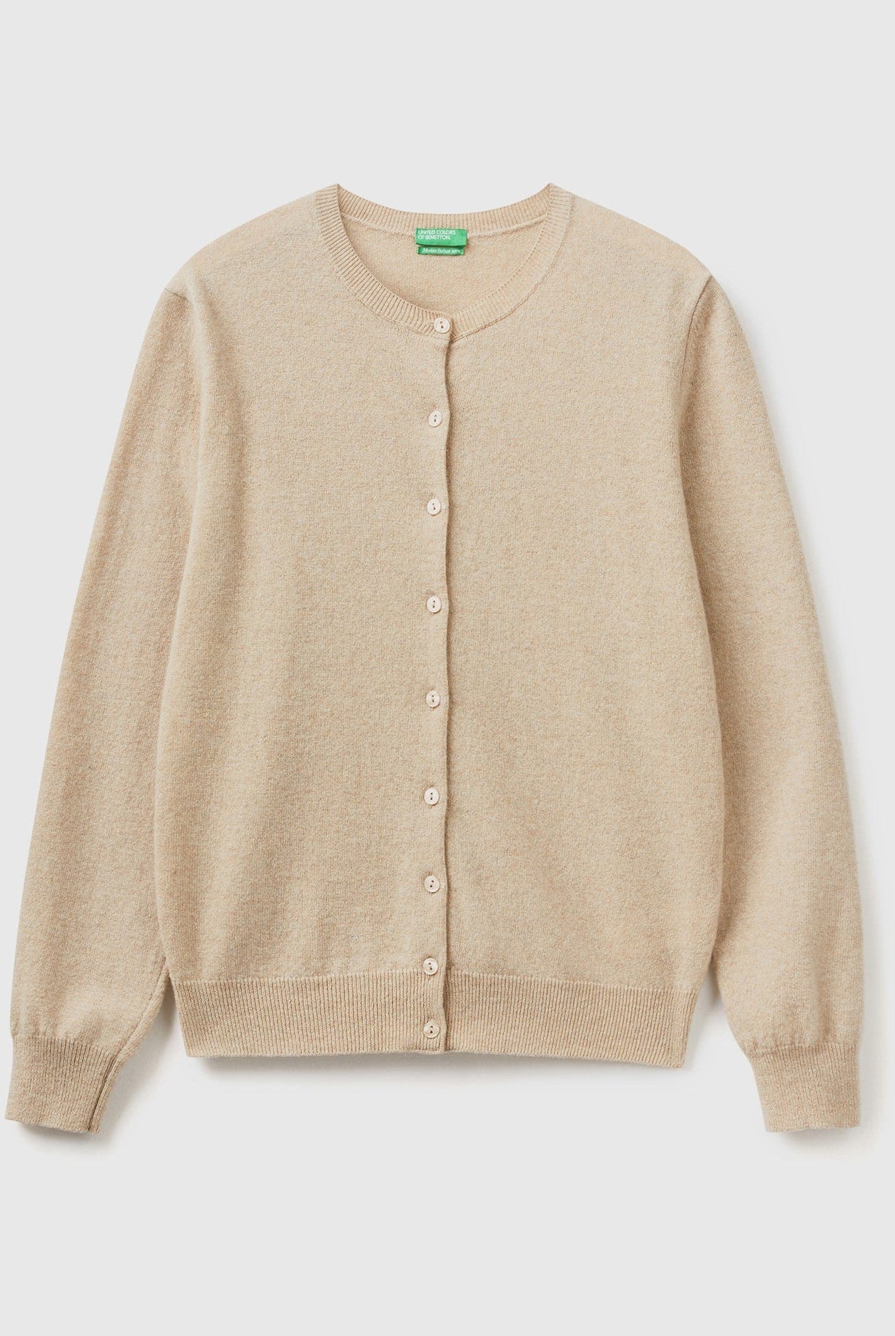 يونايتد كولورز اوف بينيتون كارديجان بياقة دائرية باللون الكريمي من صوف ميرينو الخالص نسائي