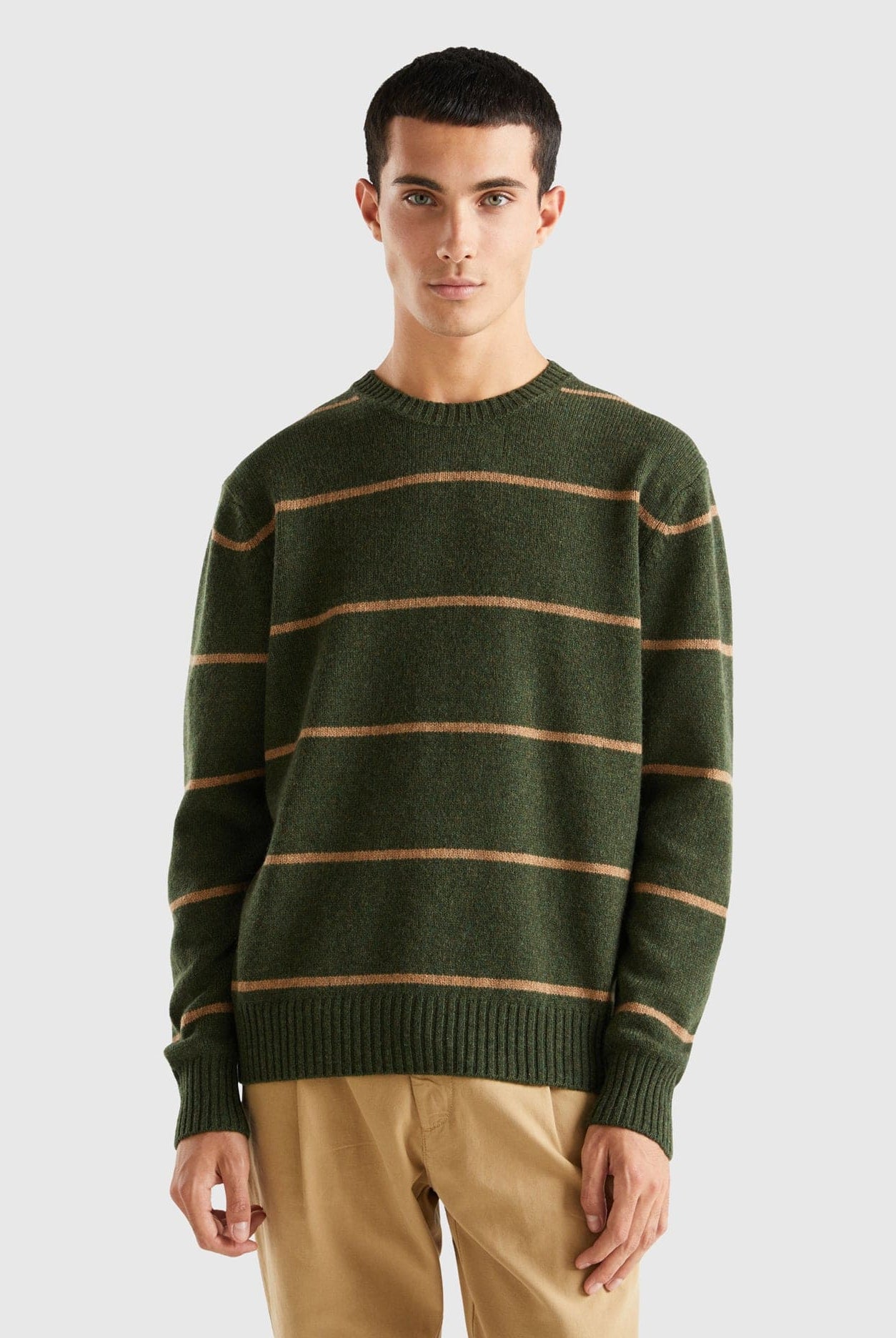 يونايتد كولورز اوف بينيتون بلوفر صوف مخطط بالعرض كم طويل رجالي