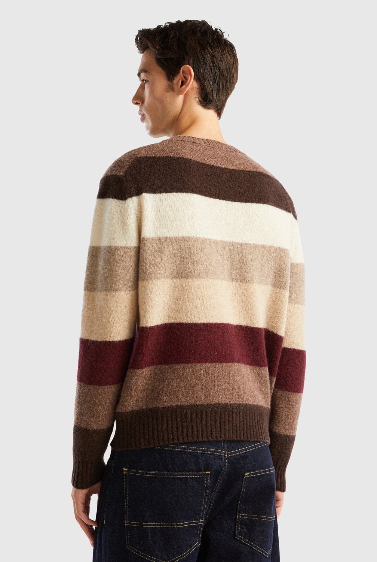 يونايتد كولورز اوف بينيتون بلوفر مخطط من الصوف الخالص كم طويل رجالي