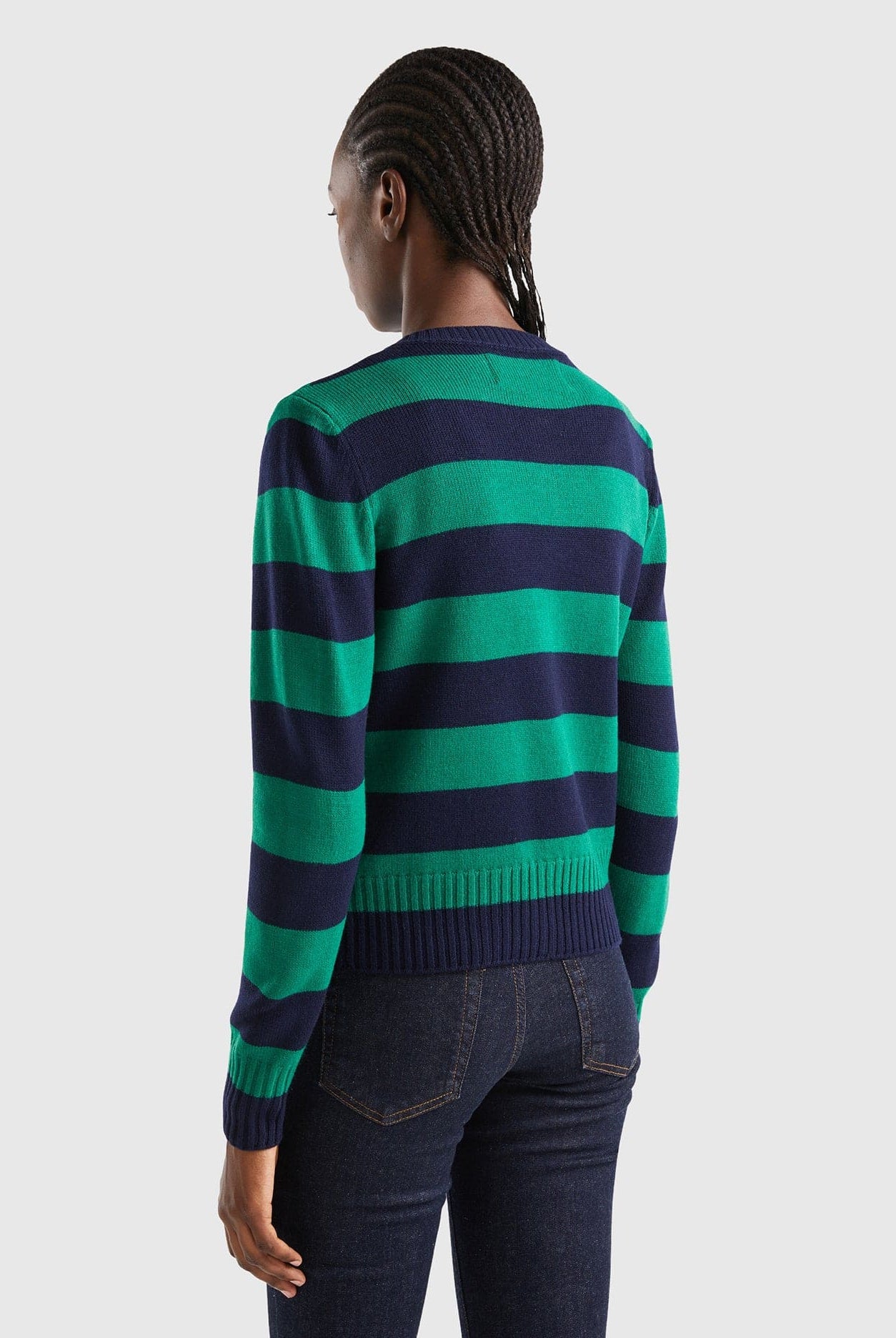 يونايتد كولورز اوف بينيتون بلوفر مخطط بالعرض كم طويل بأزرار أمامية رجالي