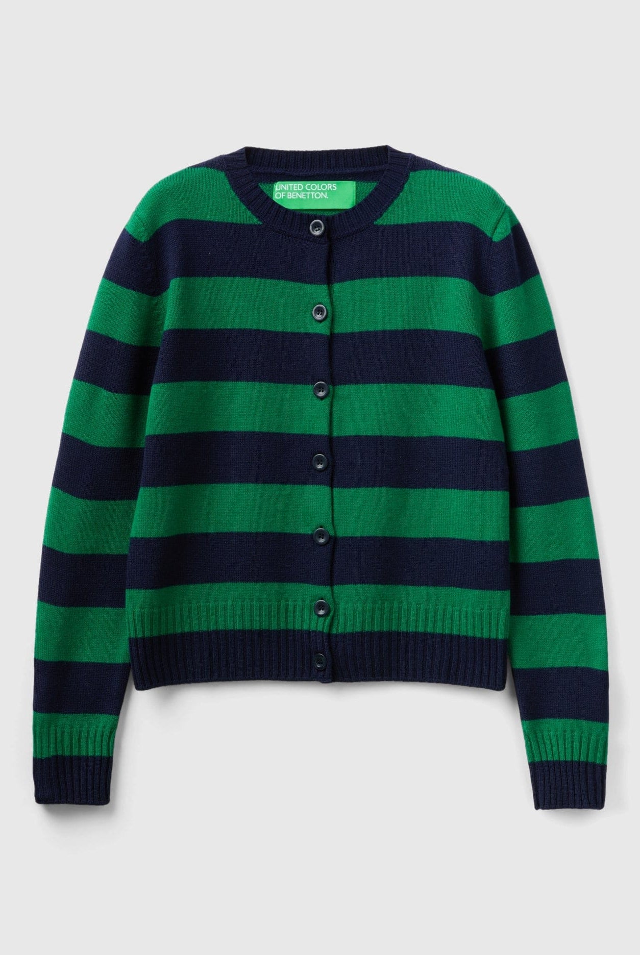 يونايتد كولورز اوف بينيتون بلوفر مخطط بالعرض كم طويل بأزرار أمامية رجالي