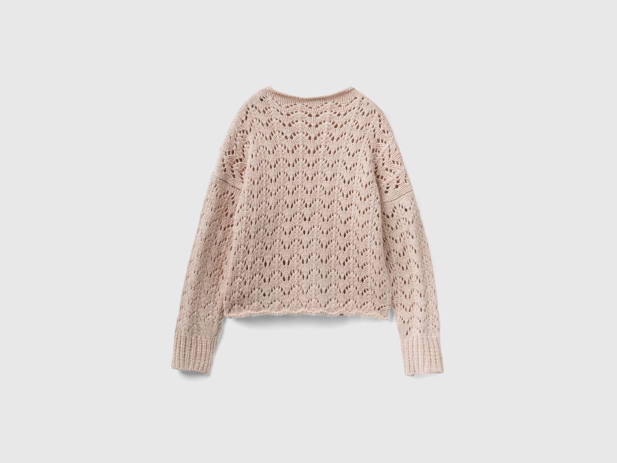 يونايتد كولورز اوف بينيتون بلوفر صوف مخرم كم طويل نسائي