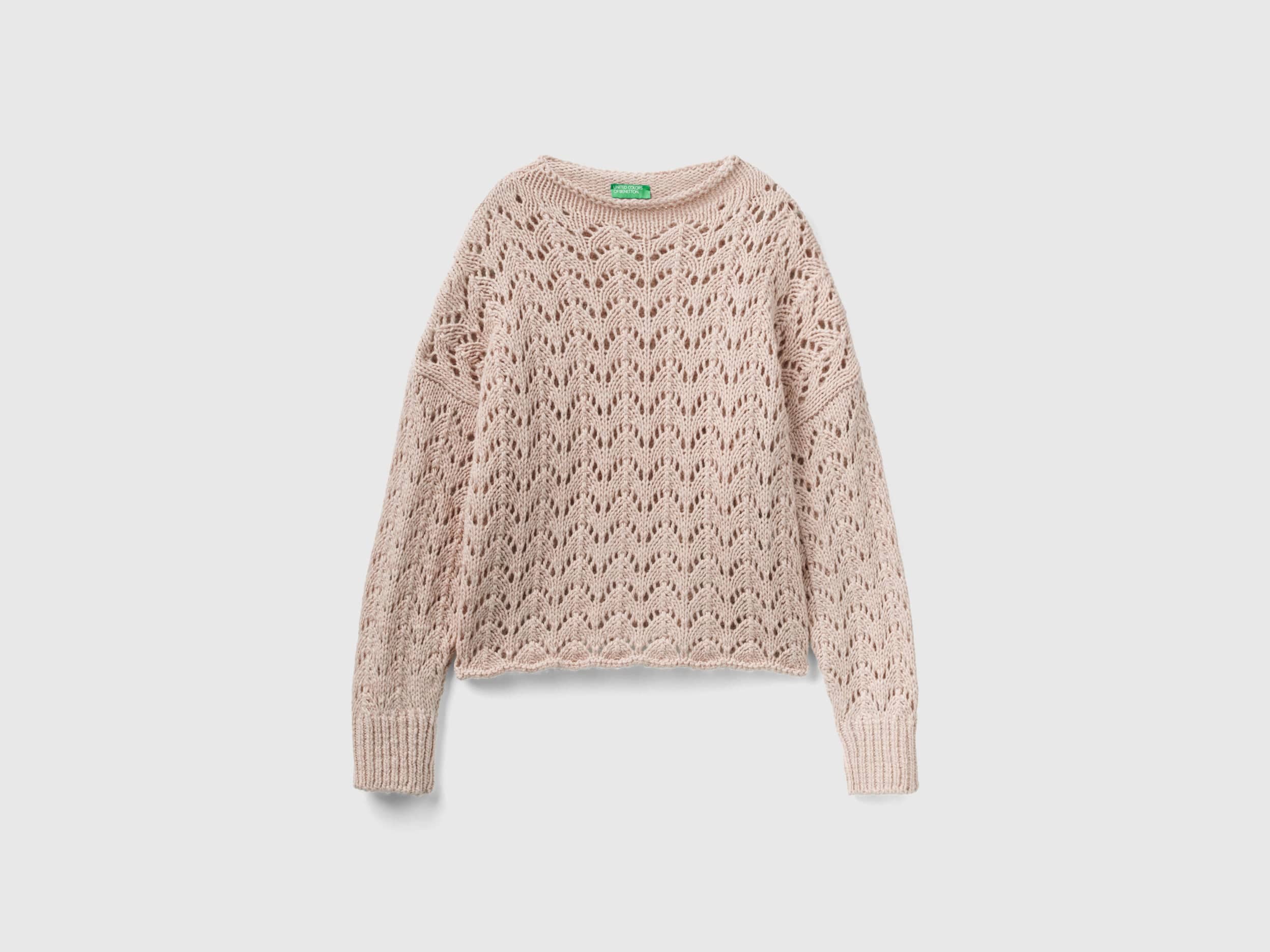 يونايتد كولورز اوف بينيتون بلوفر صوف مخرم كم طويل نسائي