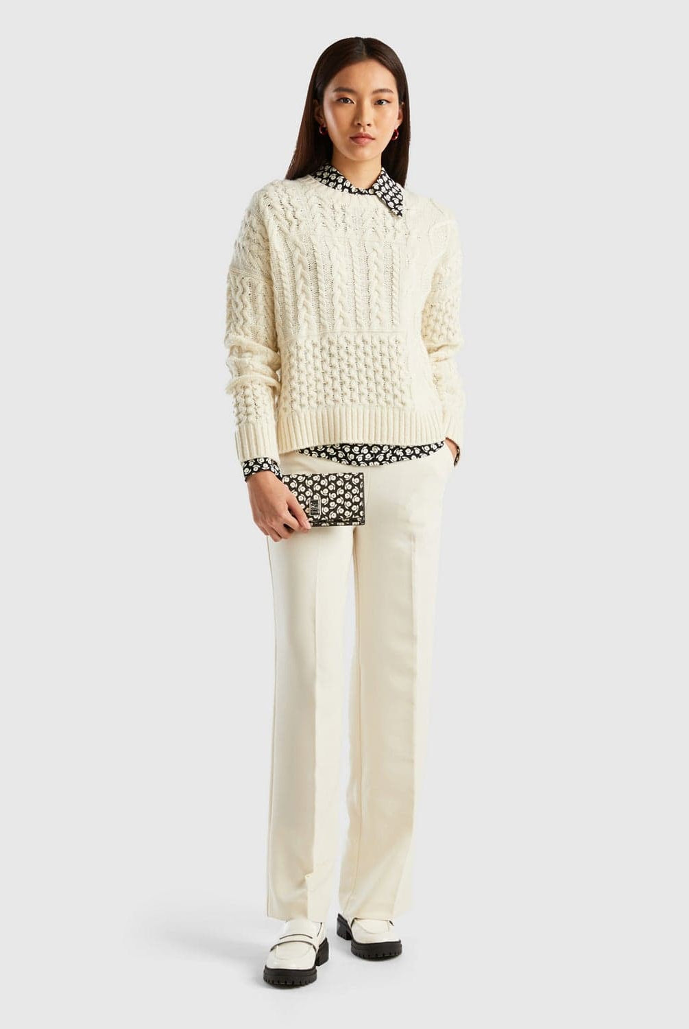 يونايتد كولورز اوف بينيتون بلوفر مضفر كم طويل نسائي