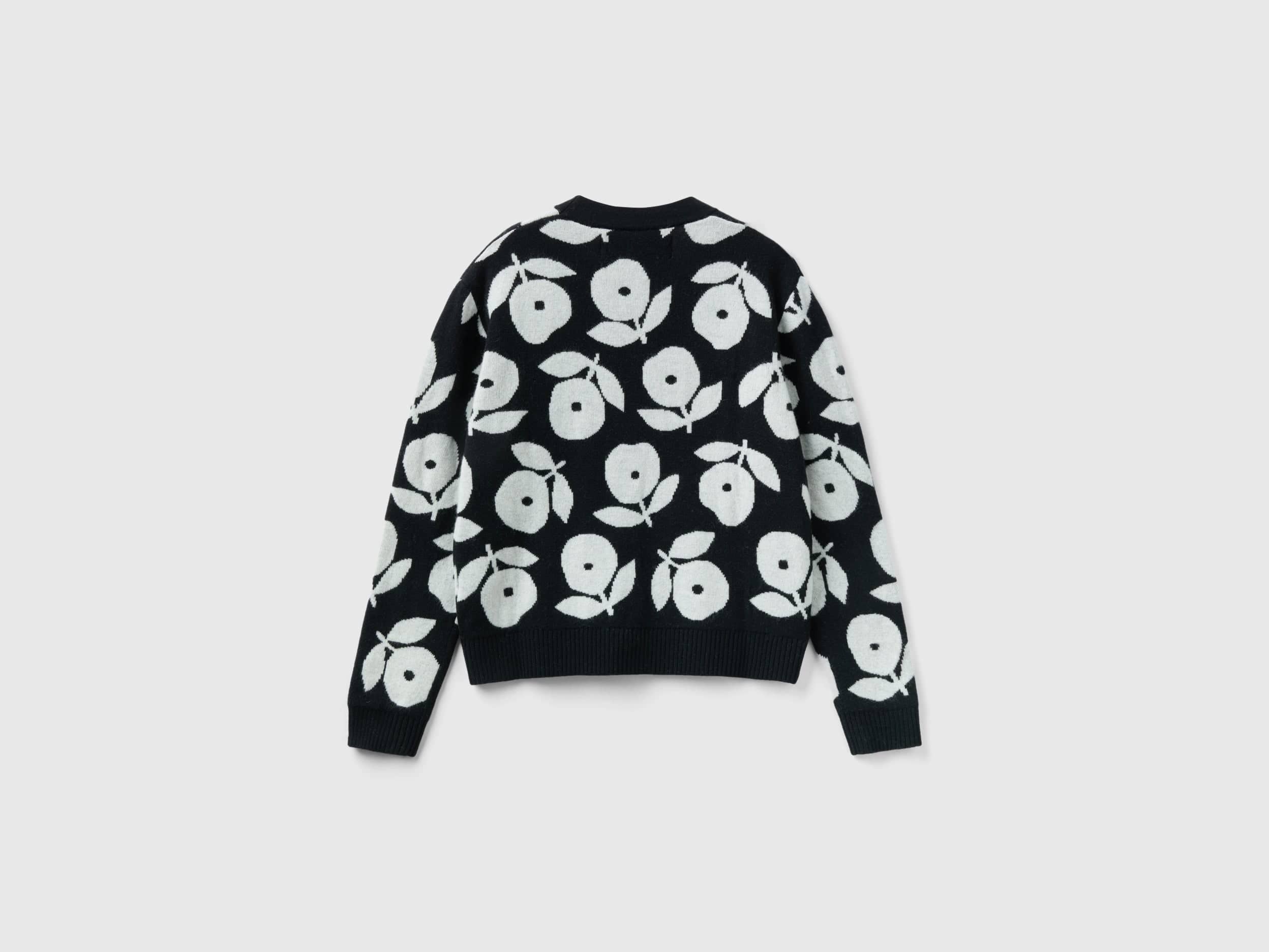 يونايتد كولورز اوف بينيتون كارديجان صوف ممزوج بنقشة زهور كم طويل نسائي