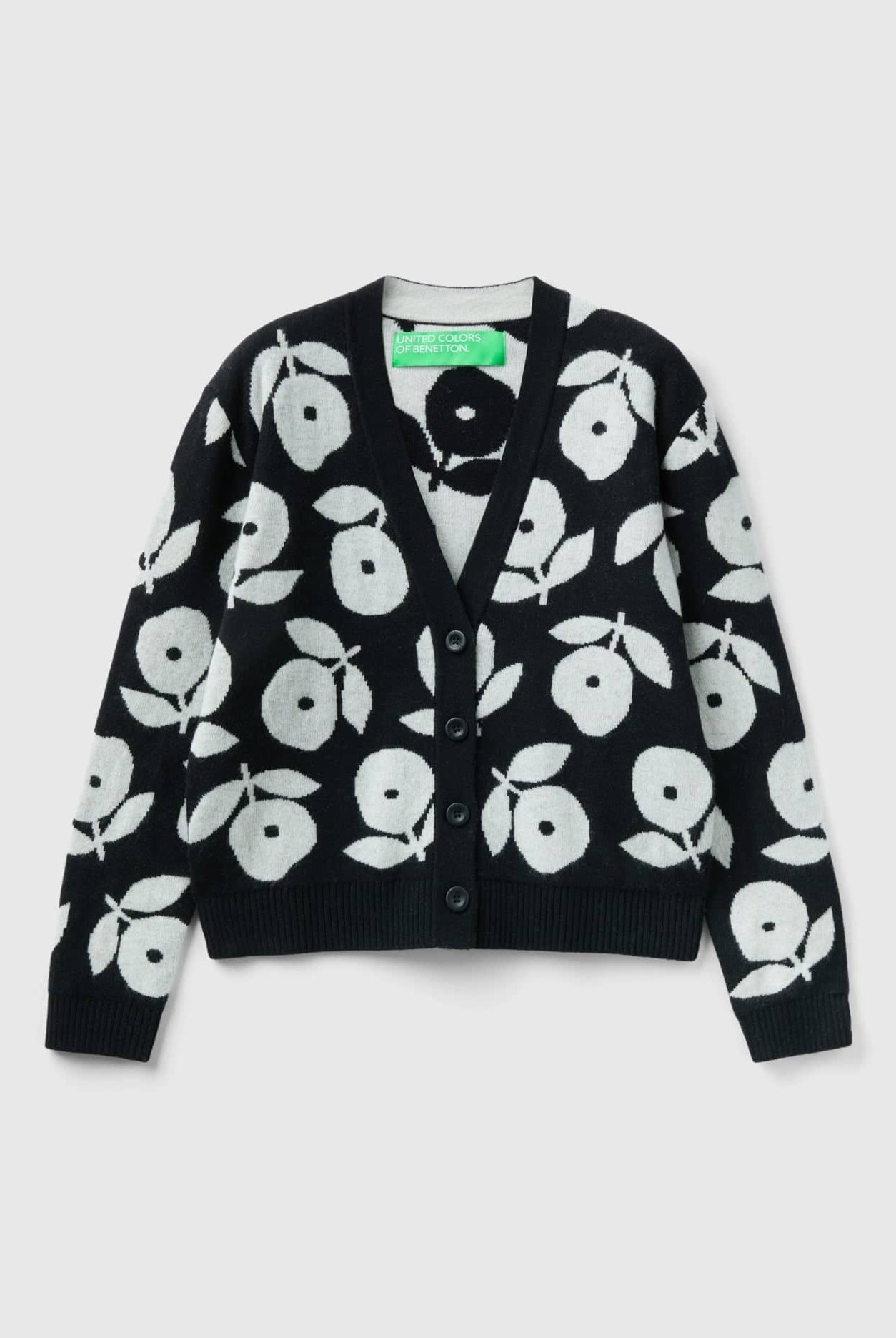 يونايتد كولورز اوف بينيتون كارديجان صوف ممزوج بنقشة زهور كم طويل نسائي