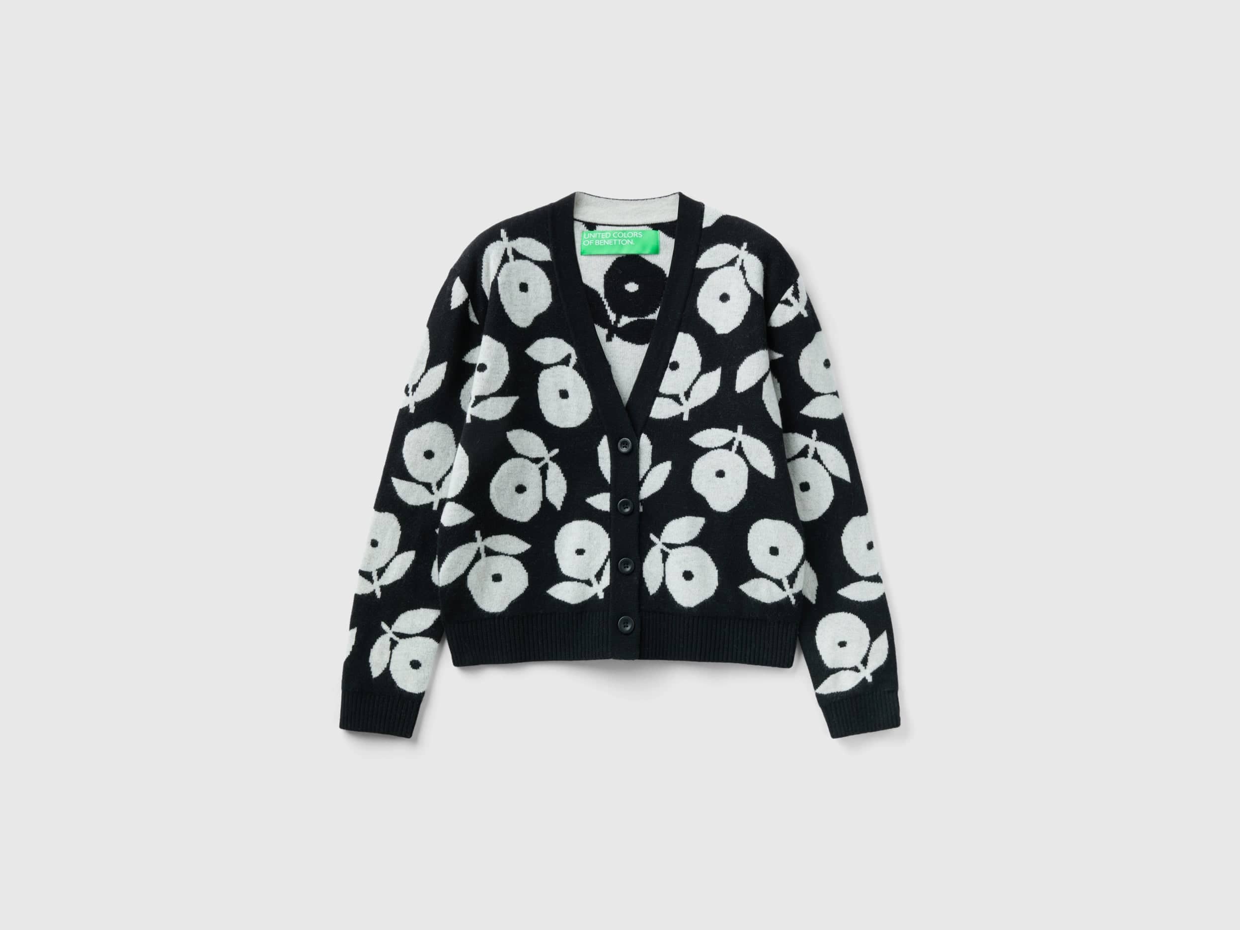 يونايتد كولورز اوف بينيتون كارديجان صوف ممزوج بنقشة زهور كم طويل نسائي