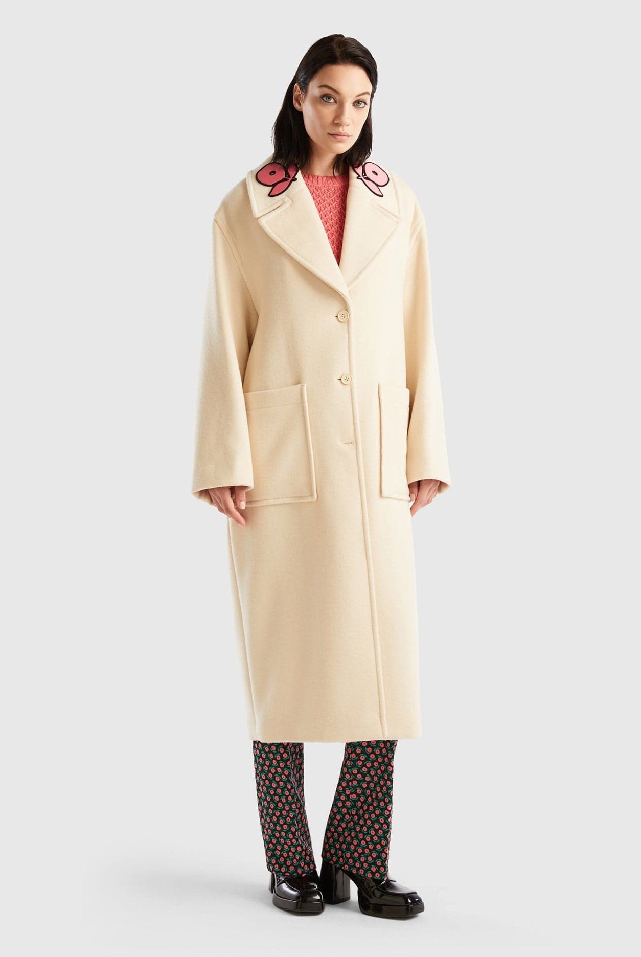 يونايتد كولورز اوف بينيتون معطف بنقشة زهور مع جيوب