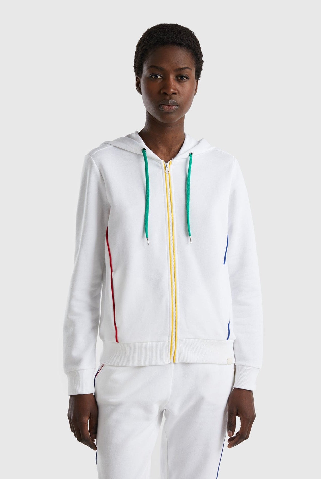 يونايتد كولورز اوف بينيتون سويت شيرت قطن بسحاب وقبعة بسحاب نسائي