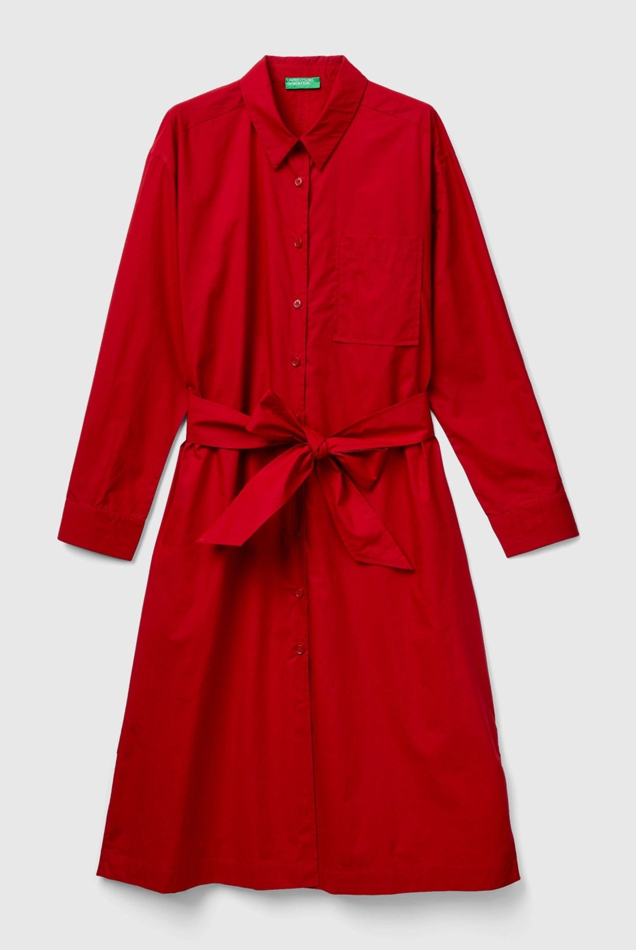 يونايتد كولورز اوف بينيتون فستان نسائي قميص ميدي مع حزام عالخصر وجيب عالصدر