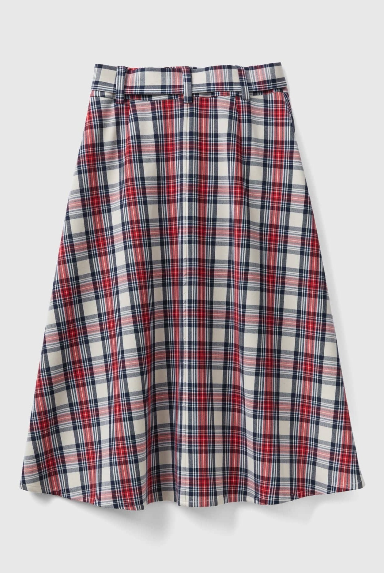 يونايتد كولورز اوف بينيتون تنورة نسائي ميدي بنمط مربعات وأزرار أمامية مع حزام