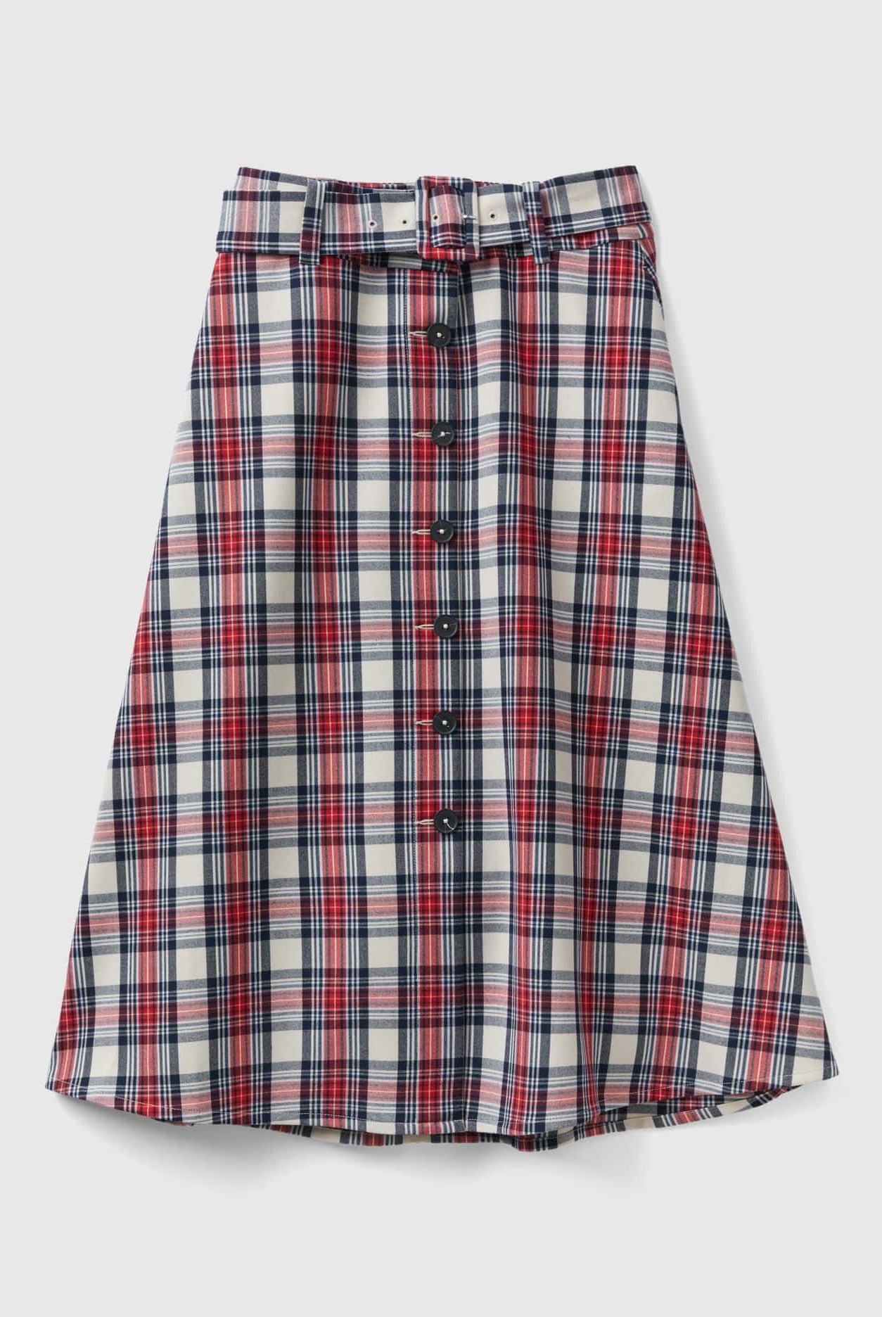 يونايتد كولورز اوف بينيتون تنورة نسائي ميدي بنمط مربعات وأزرار أمامية مع حزام