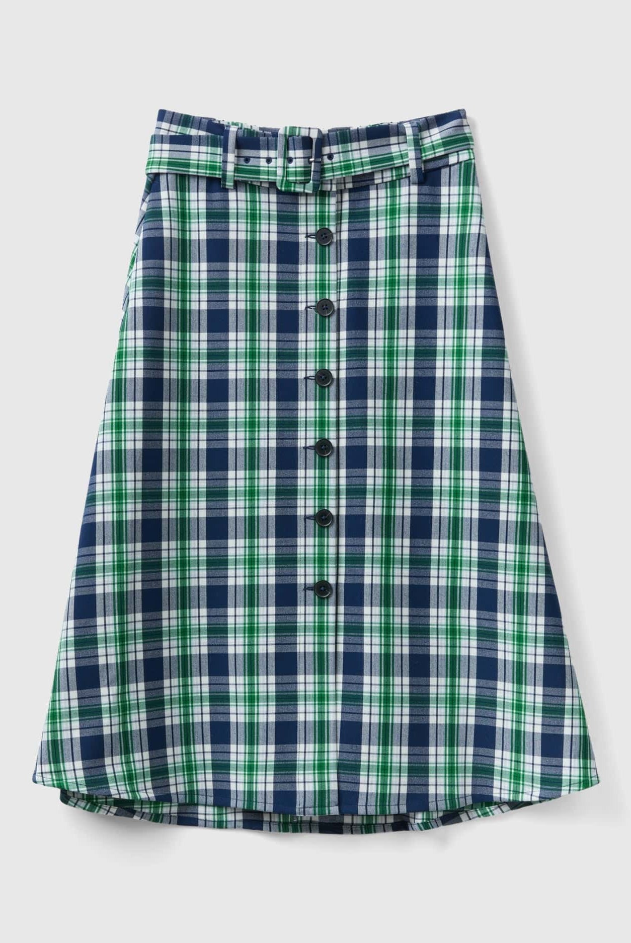 يونايتد كولورز اوف بينيتون تنورة نسائي ميدي بنمط مربعات وأزرار أمامية مع حزام