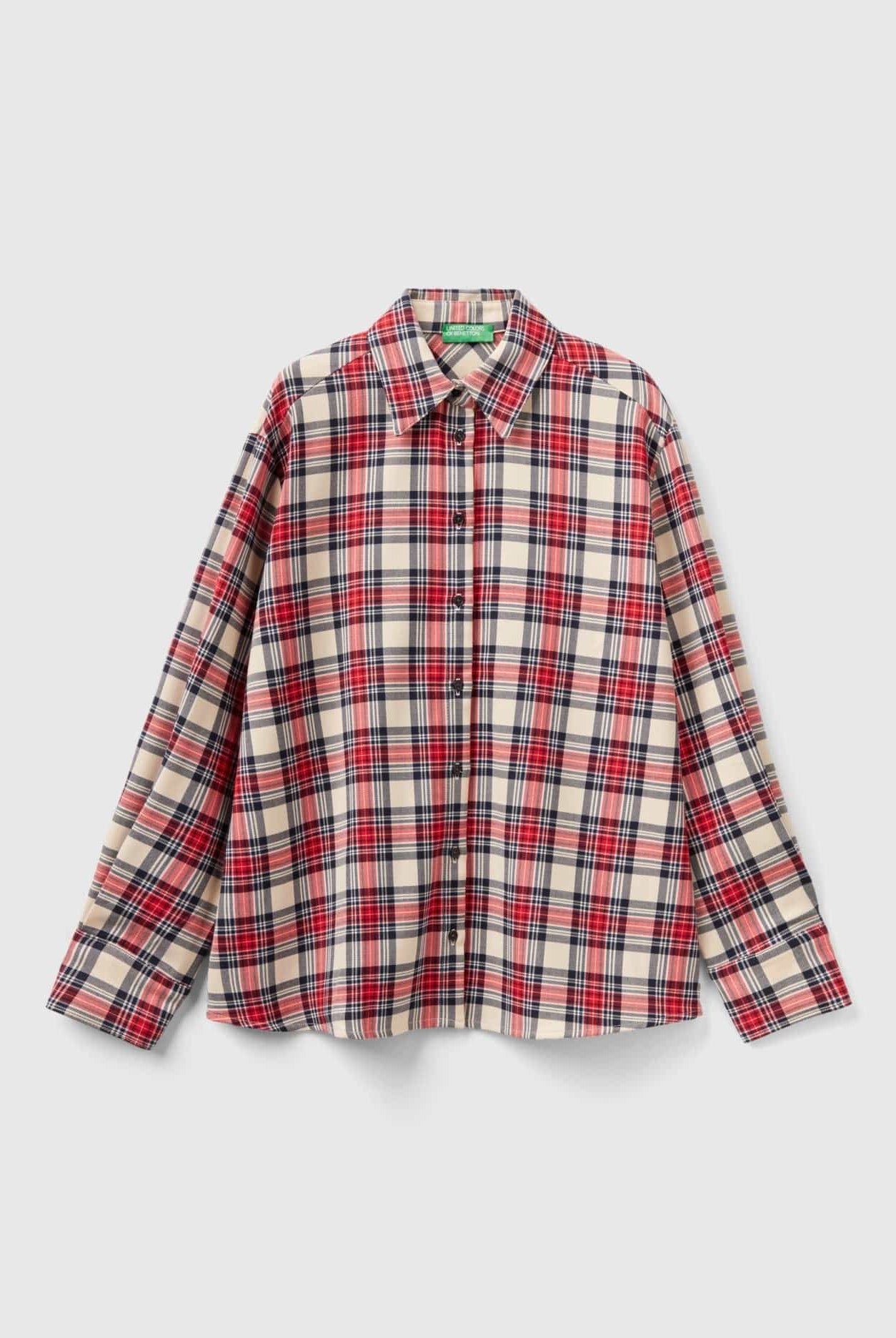 يونايتد كولورز اوف بينيتون قميص من مزيج الفسكوز بنقشة الكاروهات كم طويل رجالي