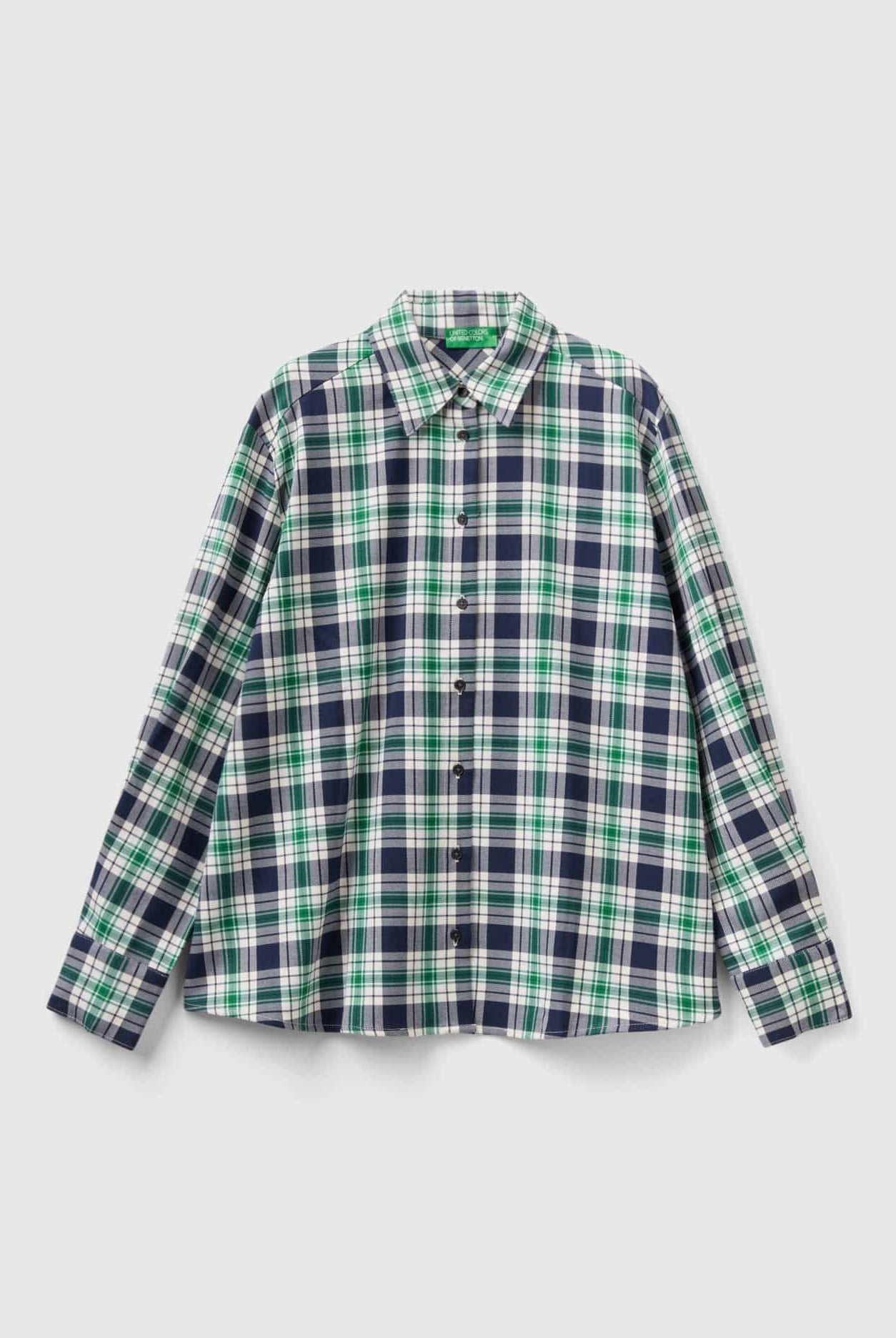 يونايتد كولورز اوف بينيتون قميص من مزيج الفسكوز بنقشة الكاروهات كم طويل رجالي