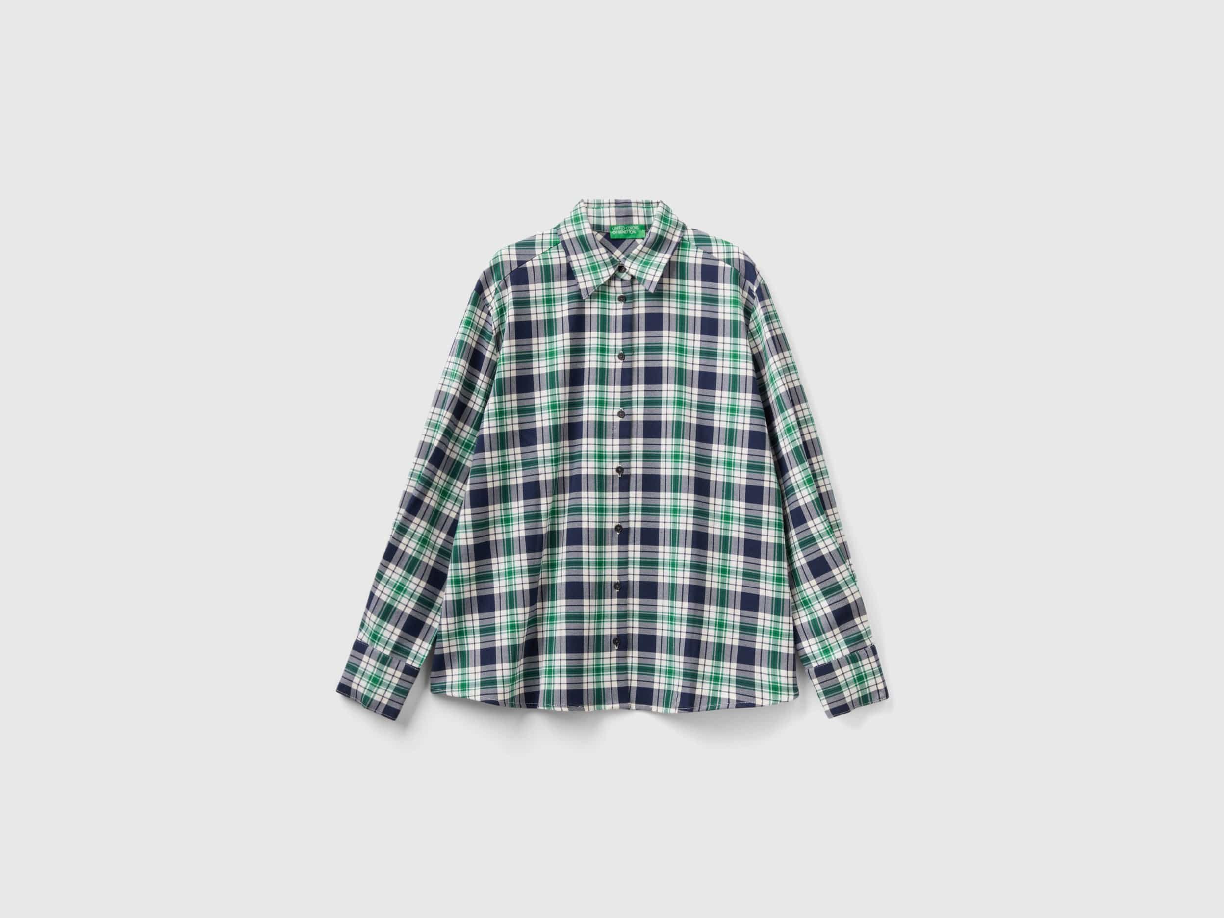 يونايتد كولورز اوف بينيتون قميص من مزيج الفسكوز بنقشة الكاروهات كم طويل رجالي