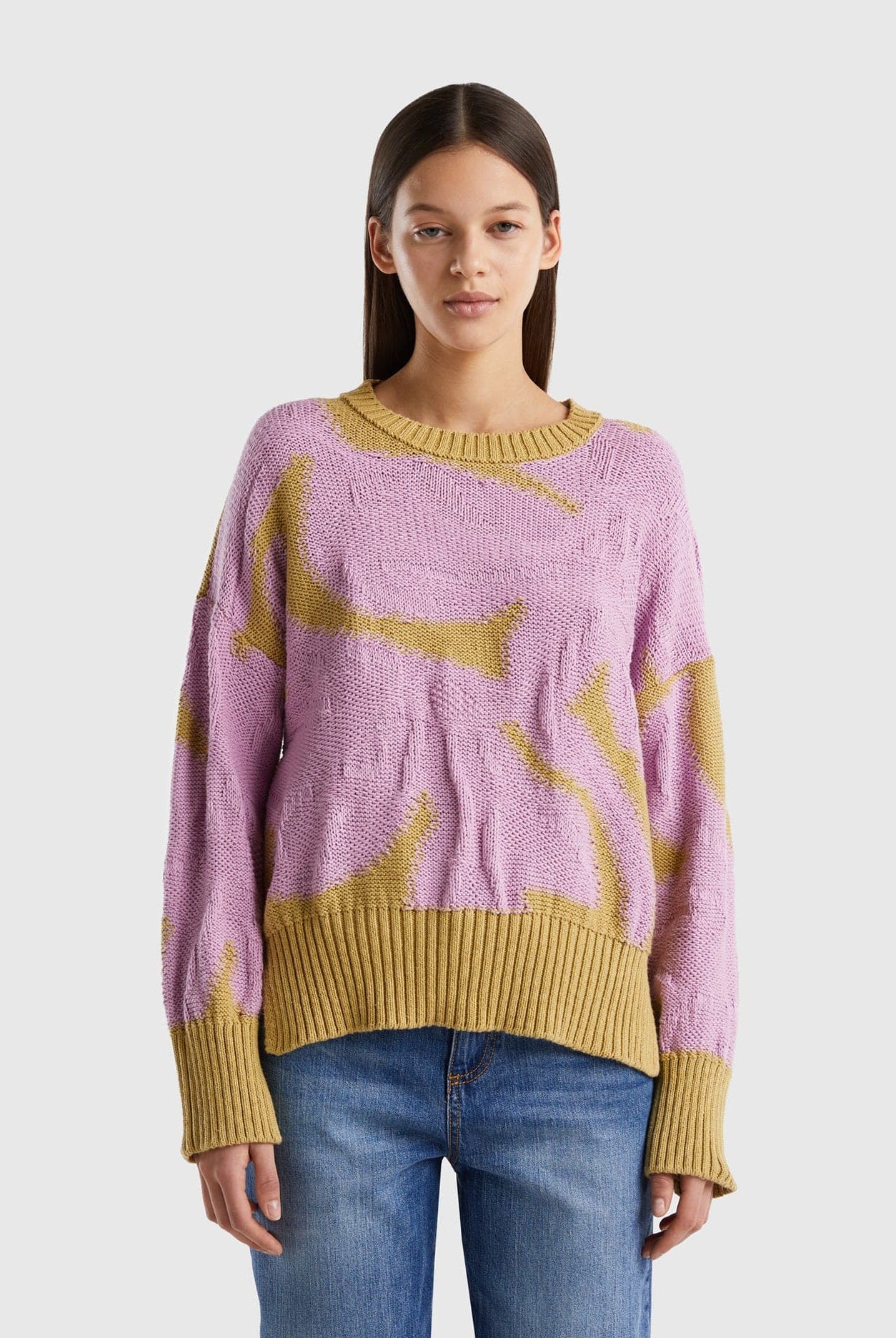 يونايتد كولورز اوف بينيتون بلوفر واسع كم طويل منقوش نسائي