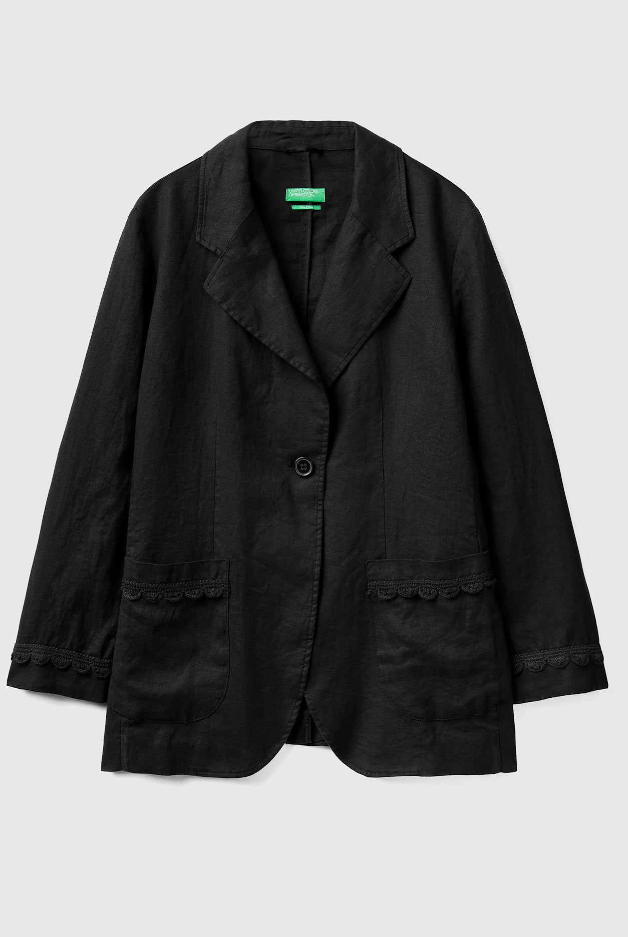 يونايتد كولورز اوف بينيتون بليزر كتان خالص بدون بطانة كم طويل نسائي