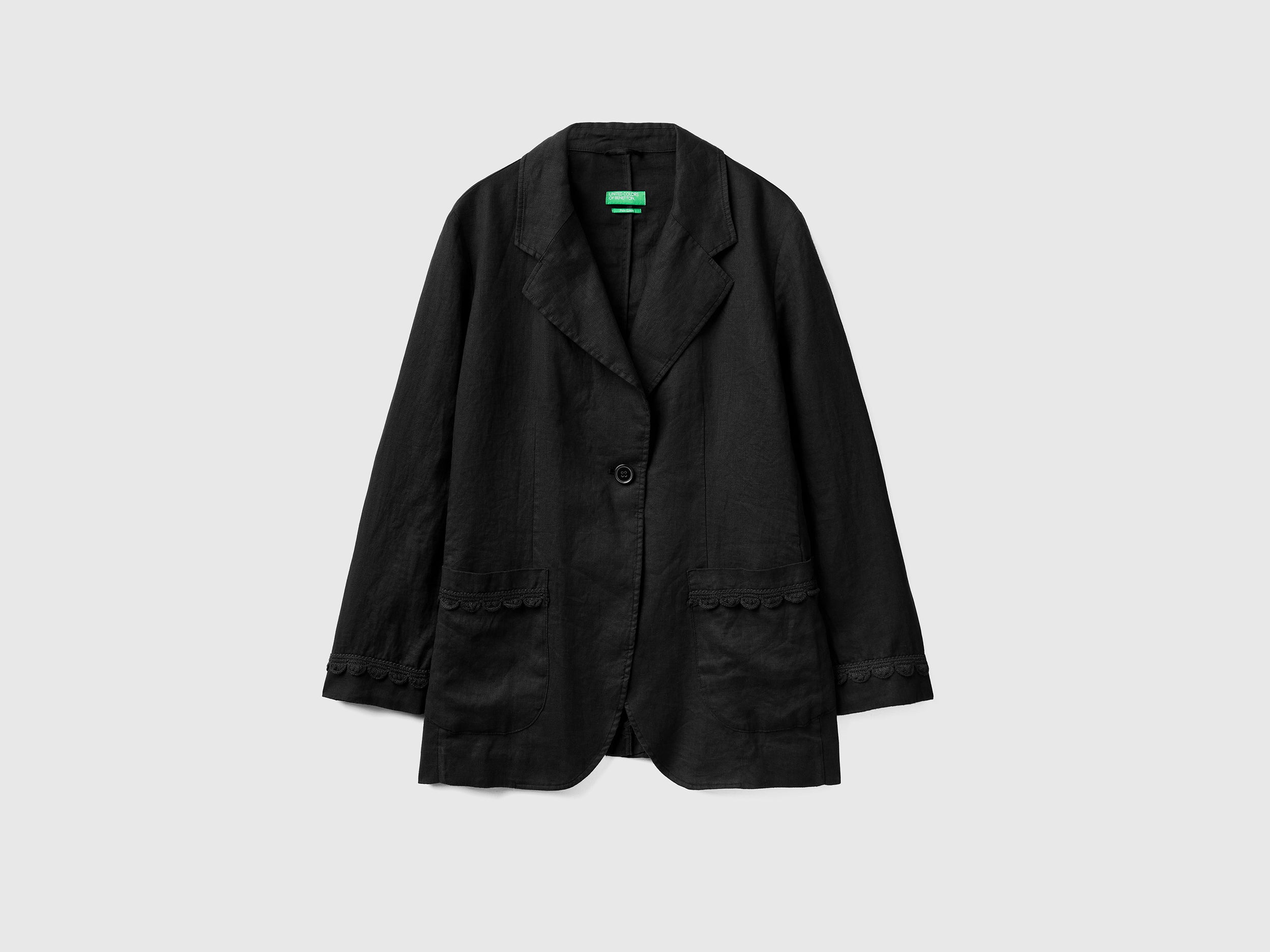 يونايتد كولورز اوف بينيتون بليزر كتان خالص بدون بطانة كم طويل نسائي