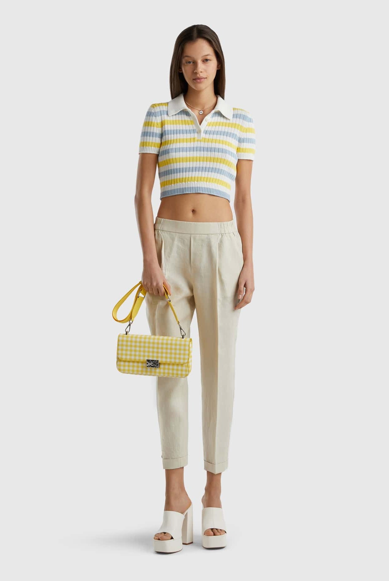 يونايتد كولورز اوف بينيتون بنطلون كتان خالص 100% مقصوص