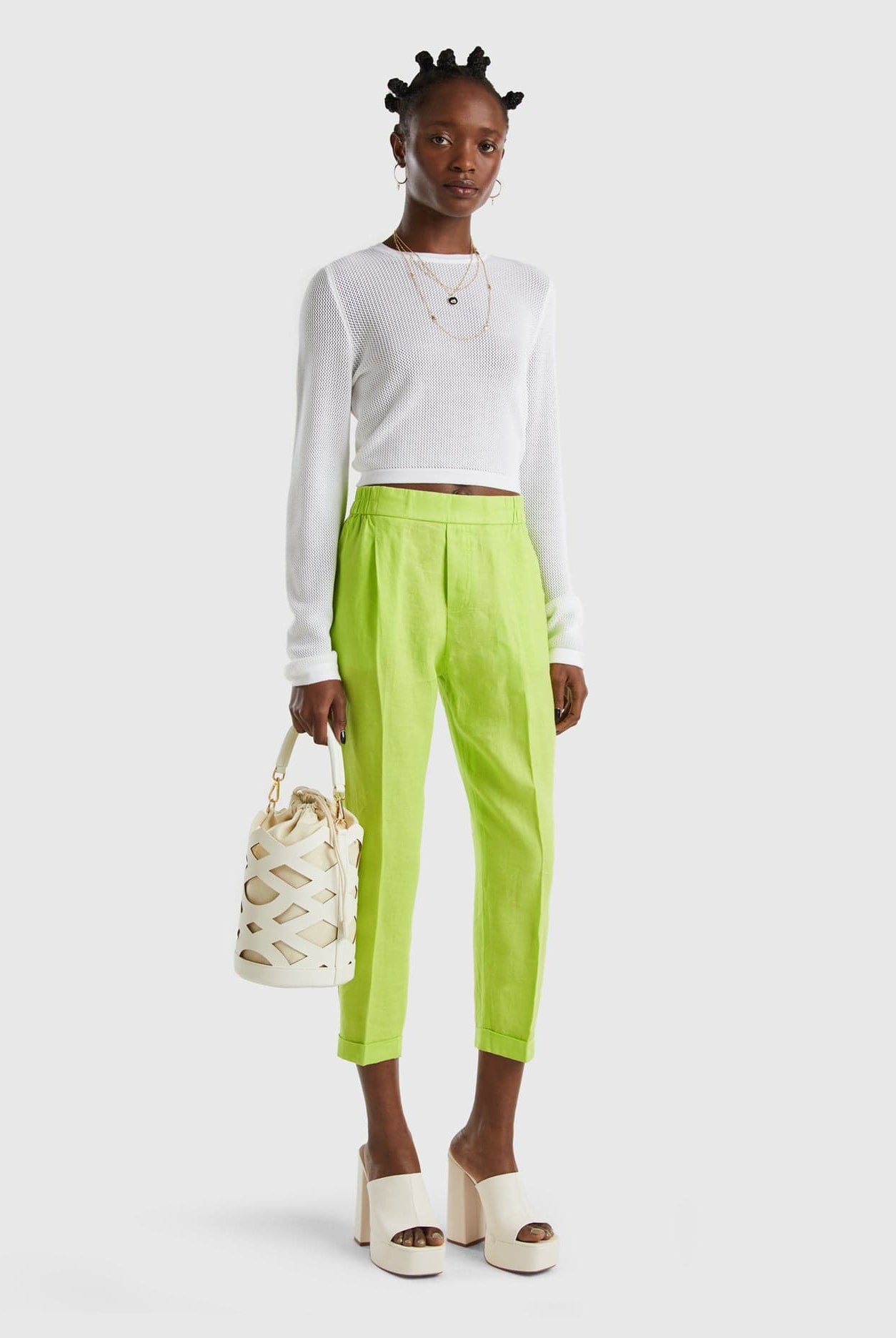 يونايتد كولورز اوف بينيتون بنطلون كتان خالص 100% مقصوص