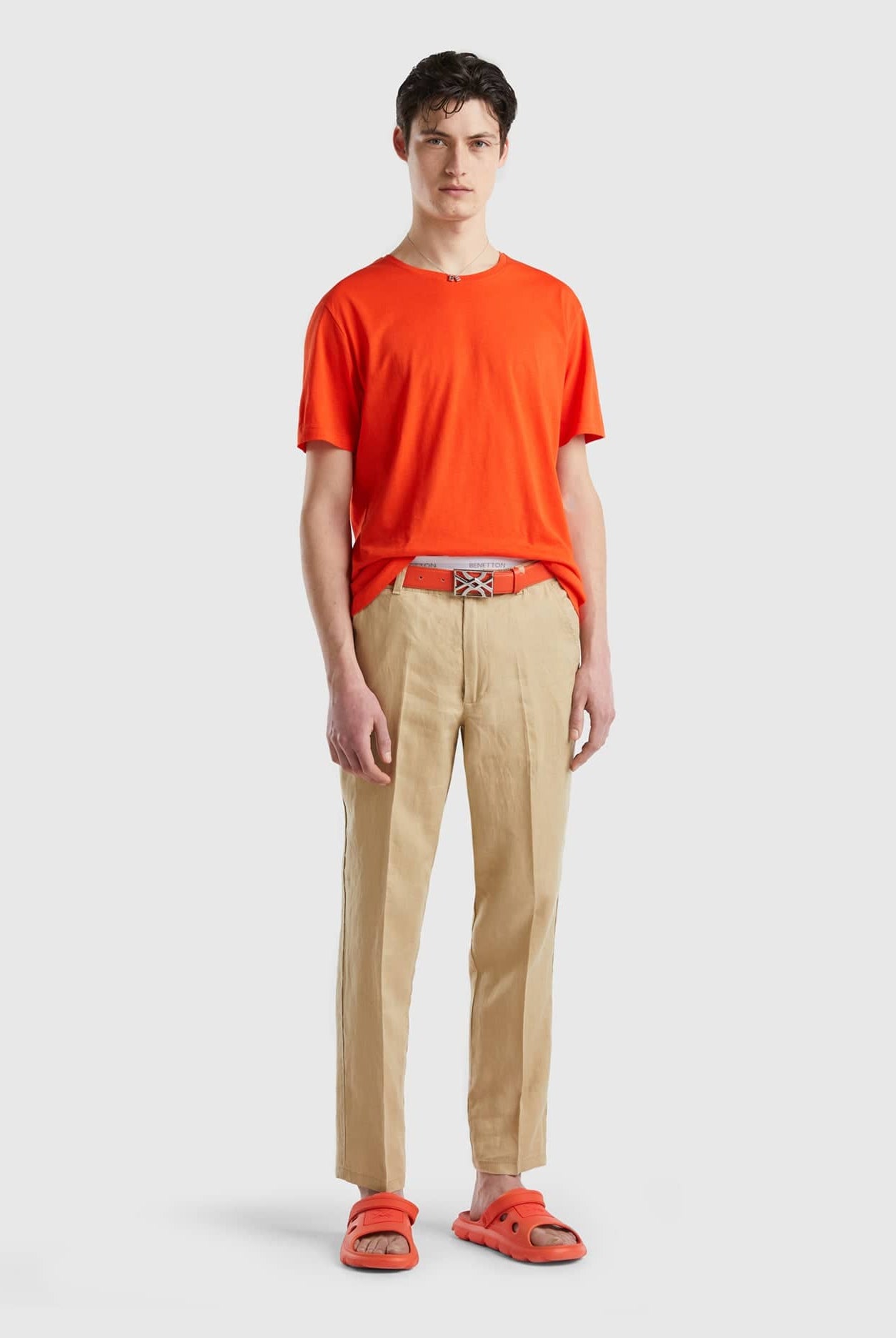 يونايتد كولورز اوف بينيتون سروال تشينو من الكتان الخالص رجالي