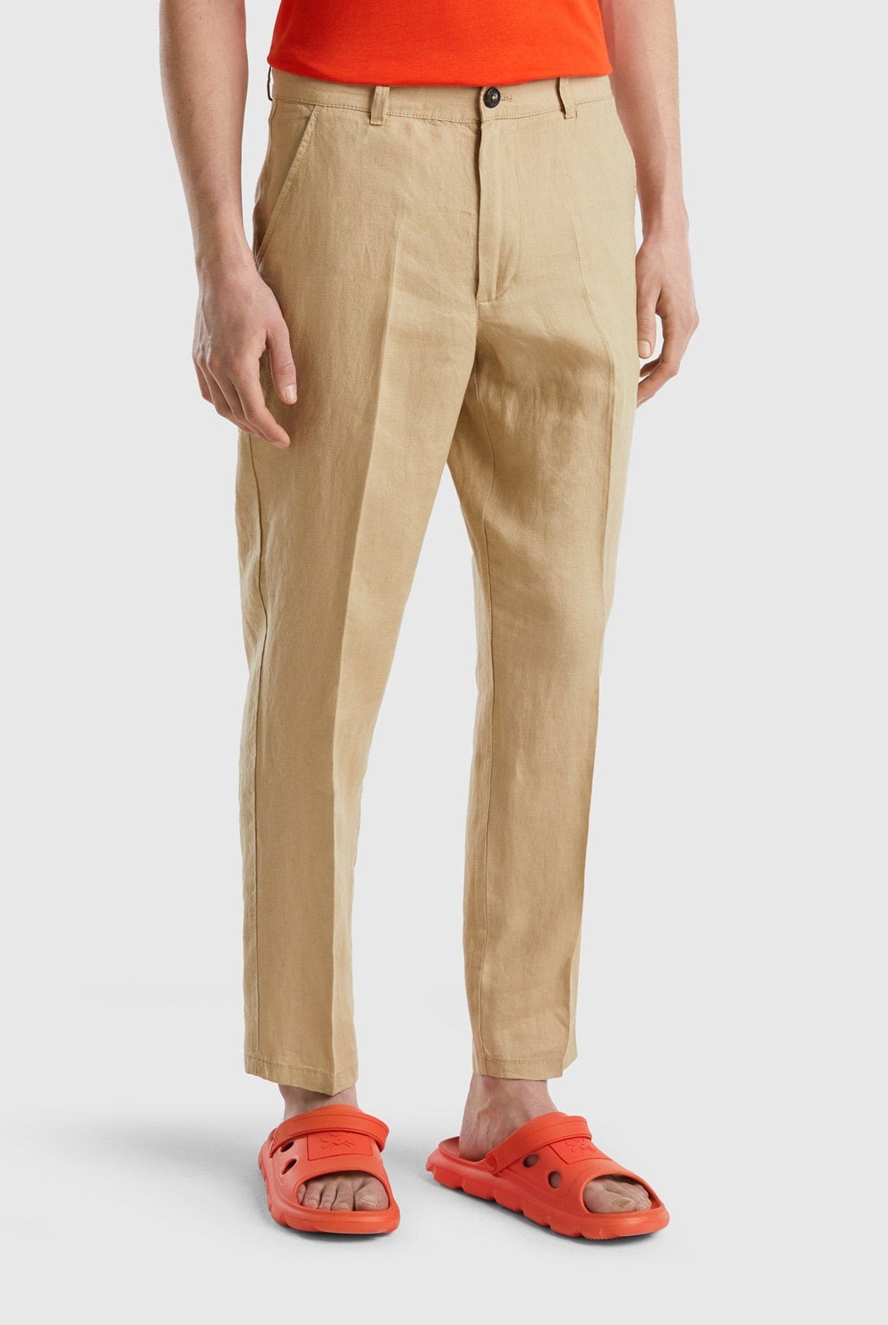 يونايتد كولورز اوف بينيتون سروال تشينو من الكتان الخالص رجالي