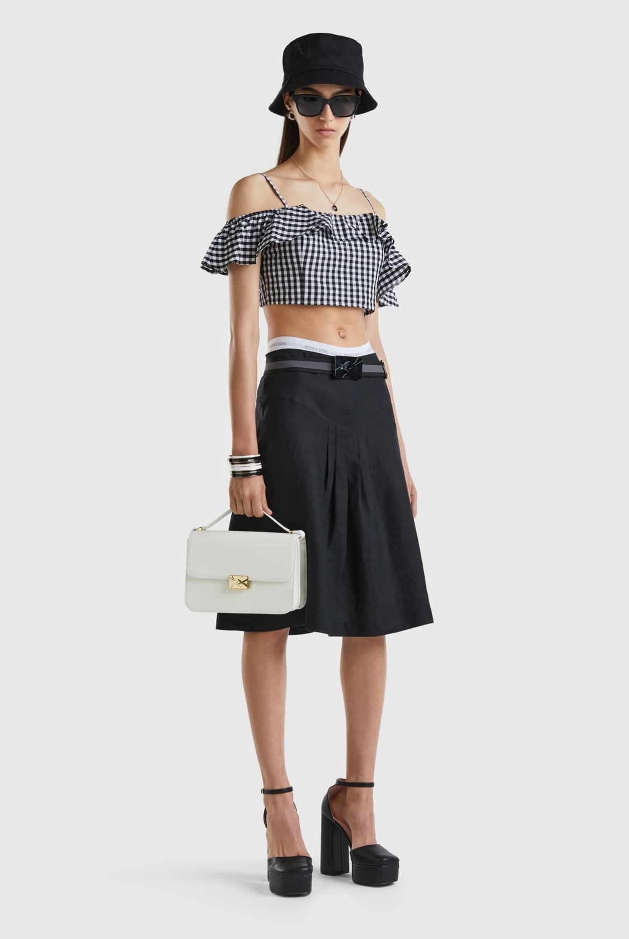 يونايتد كولورز اوف بينيتون تنورة نسائي من الكتان الخالص