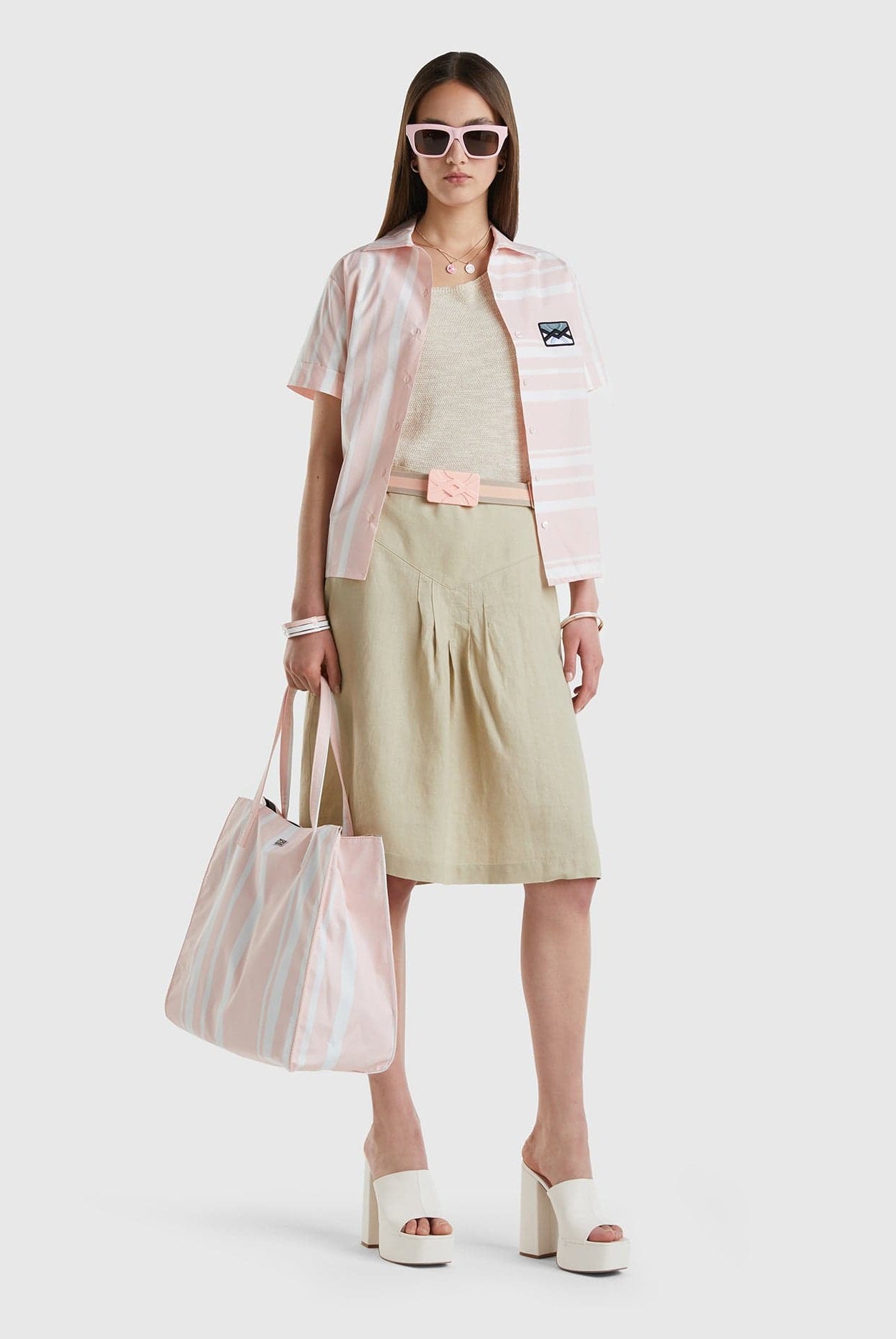 يونايتد كولورز اوف بينيتون تنورة نسائي من الكتان الخالص