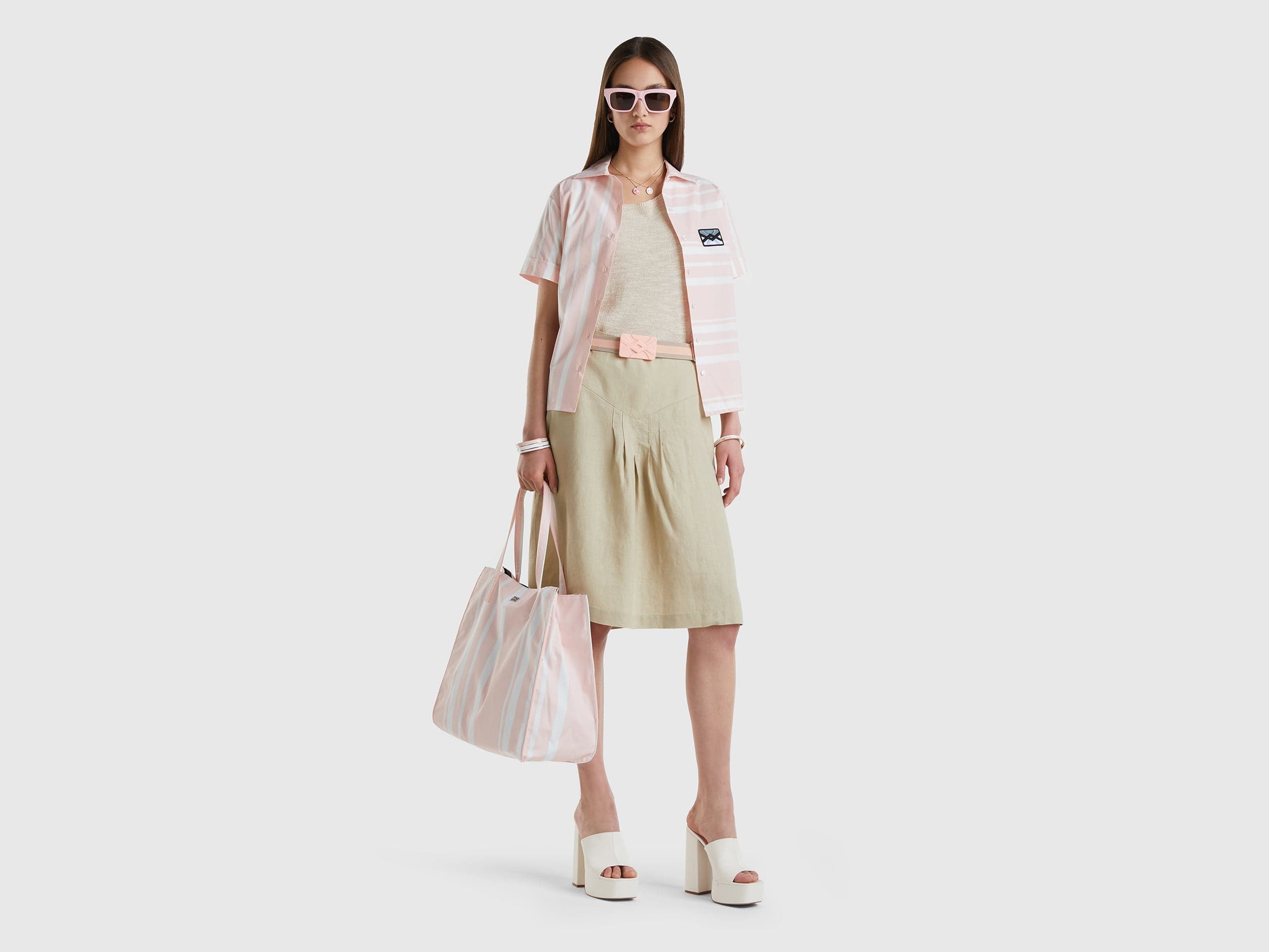 يونايتد كولورز اوف بينيتون تنورة نسائي من الكتان الخالص