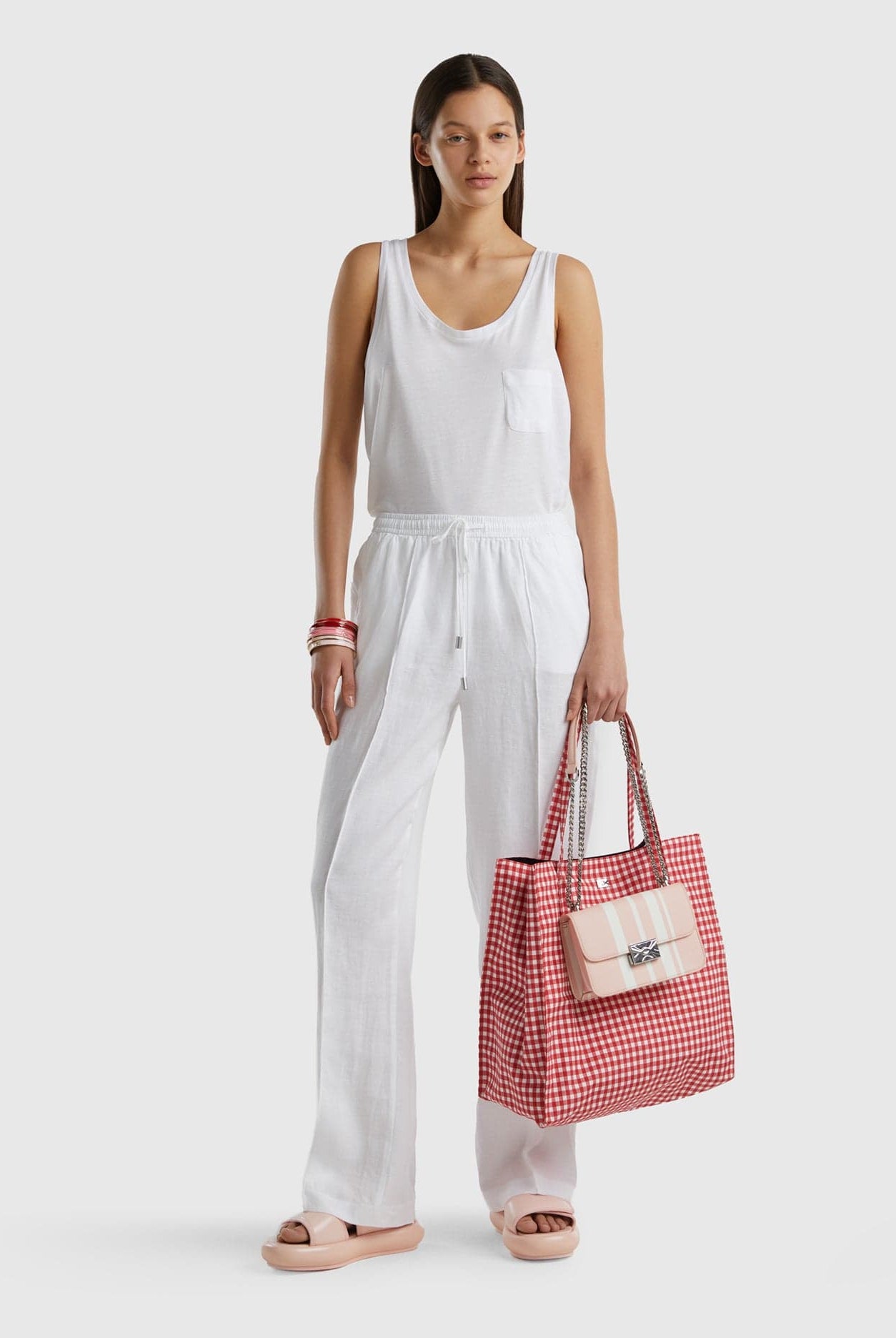 يونايتد كولورز اوف بينيتون بنطلون من الكتان الخالص بخصر مطاطي