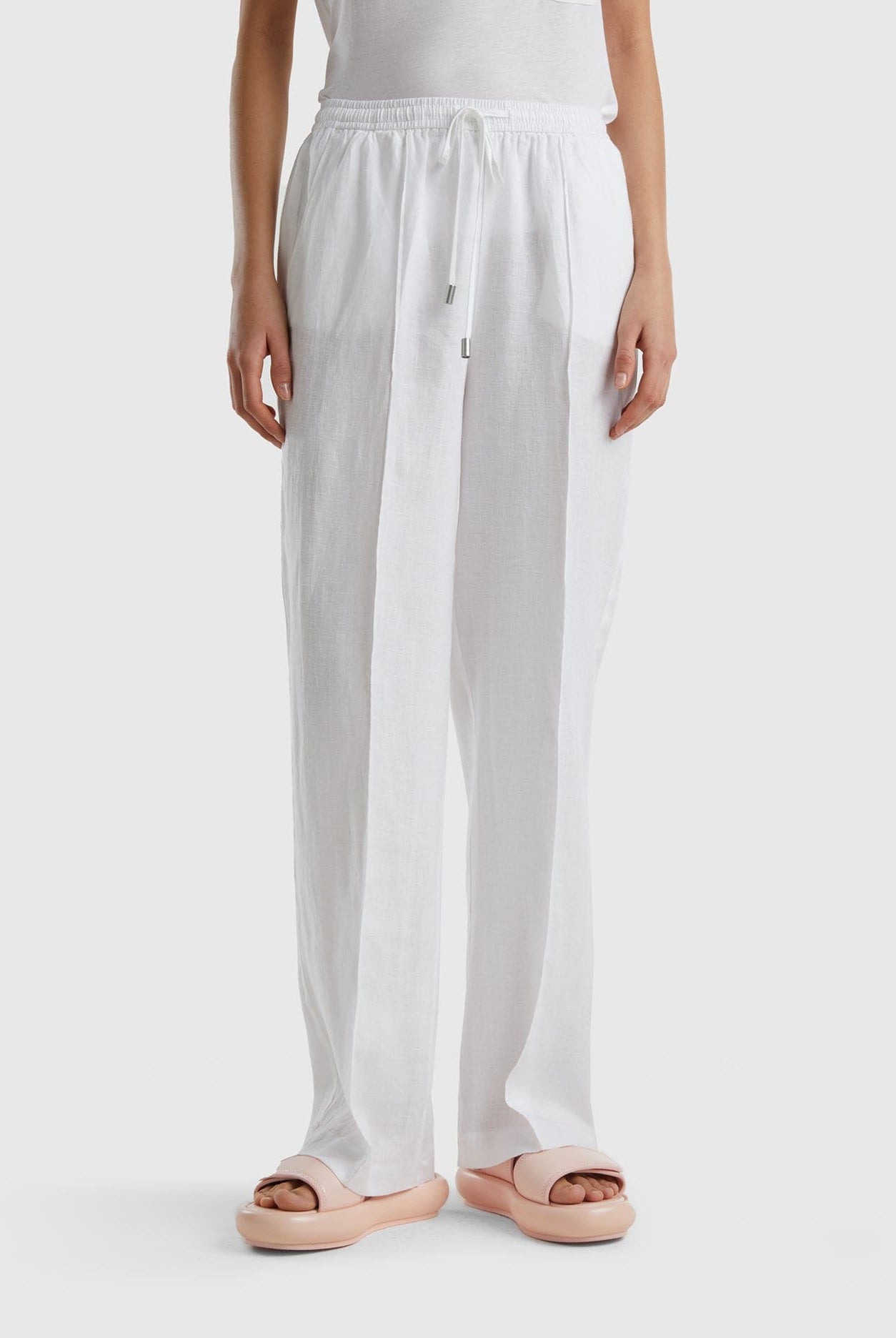 يونايتد كولورز اوف بينيتون بنطلون من الكتان الخالص بخصر مطاطي