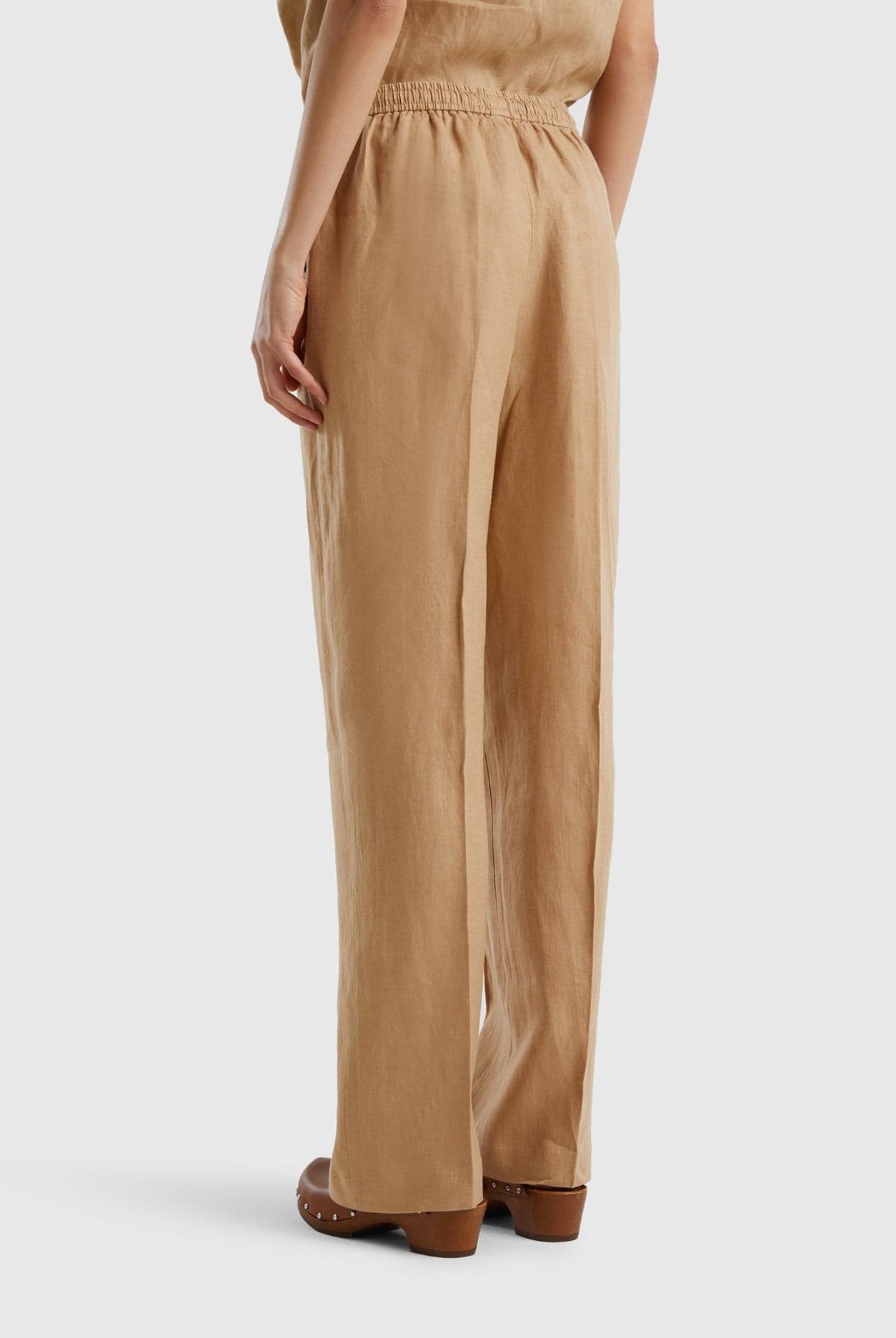 يونايتد كولورز اوف بينيتون بنطلون من الكتان الخالص بخصر مطاطي