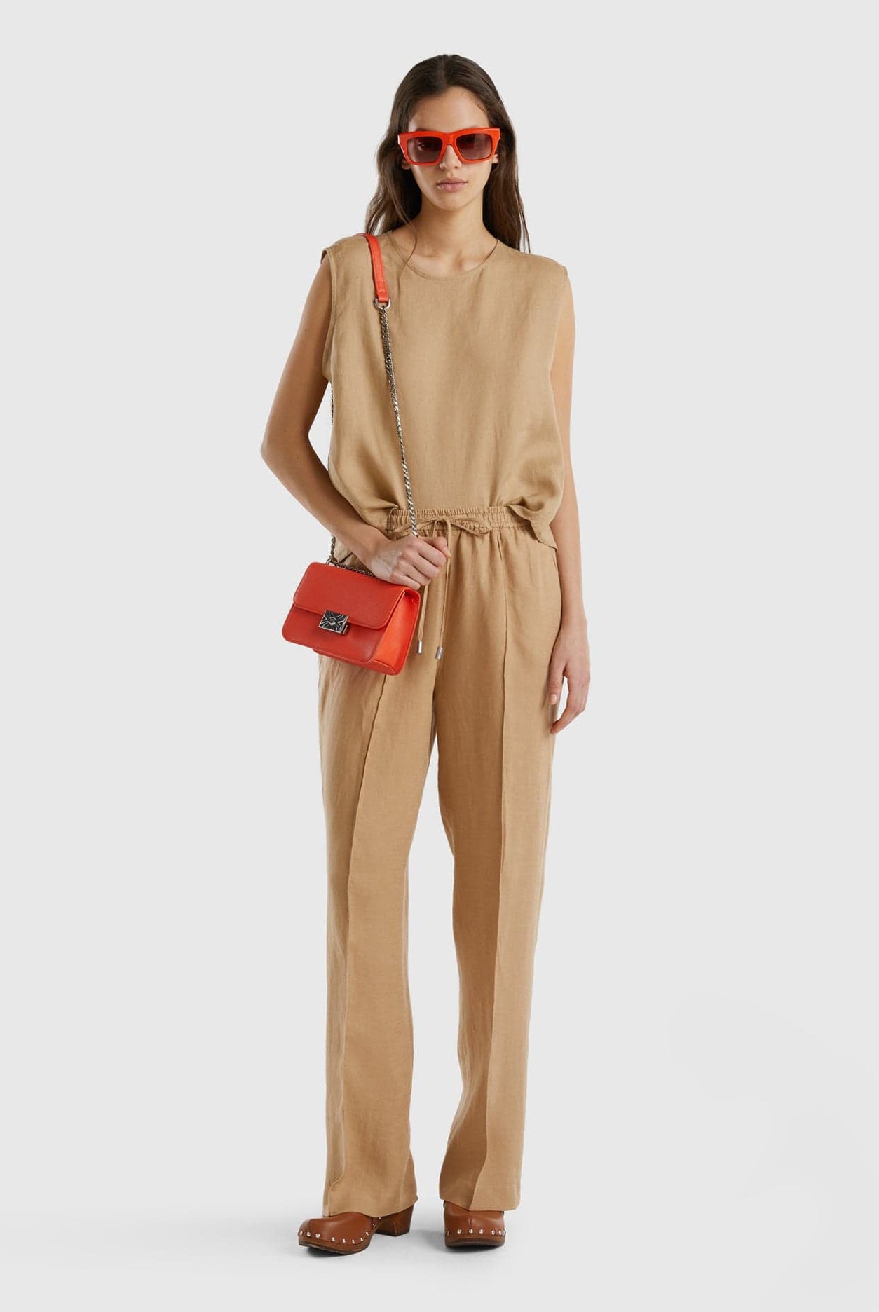 يونايتد كولورز اوف بينيتون بنطلون من الكتان الخالص بخصر مطاطي