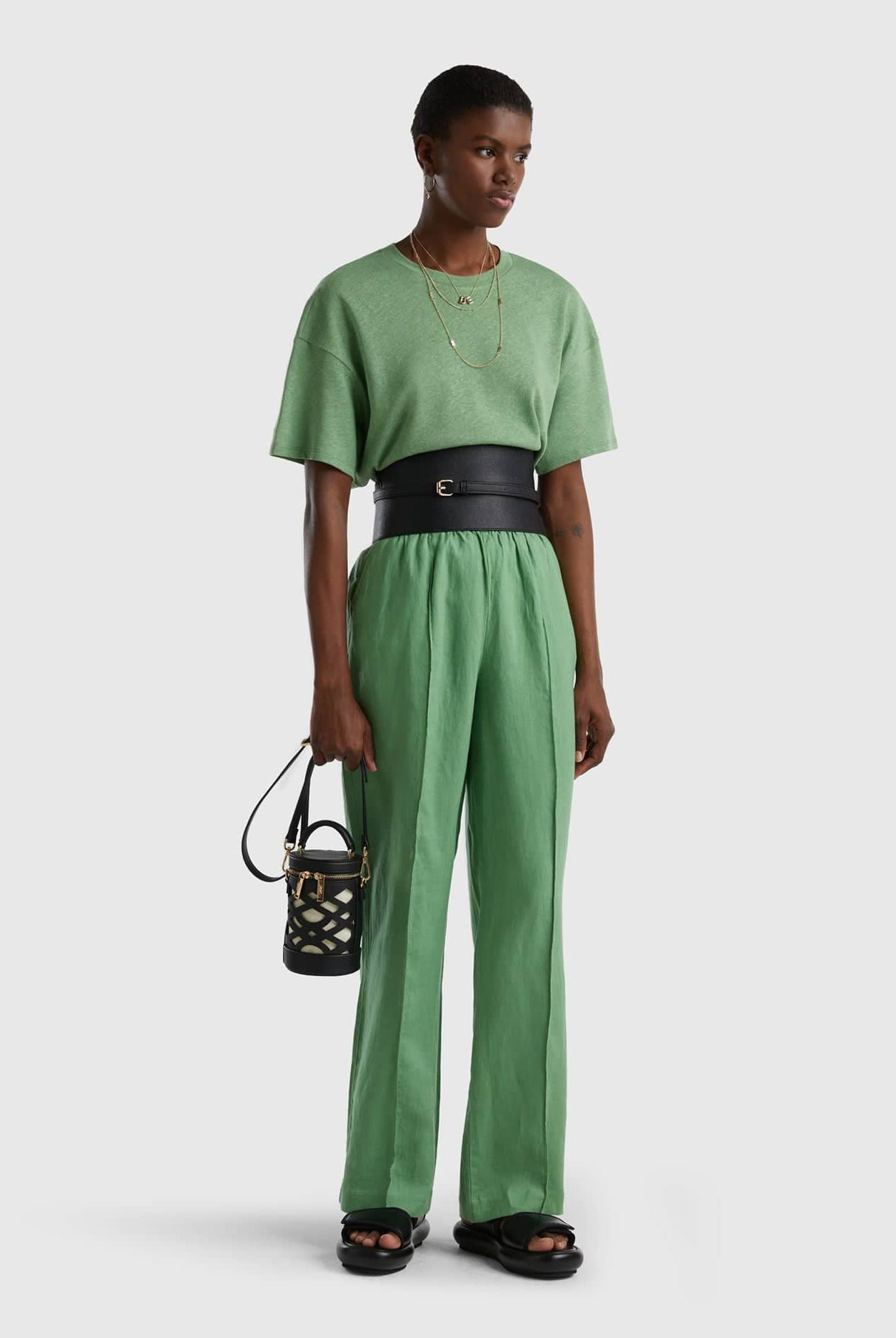 يونايتد كولورز اوف بينيتون بنطلون من الكتان الخالص بخصر مطاطي