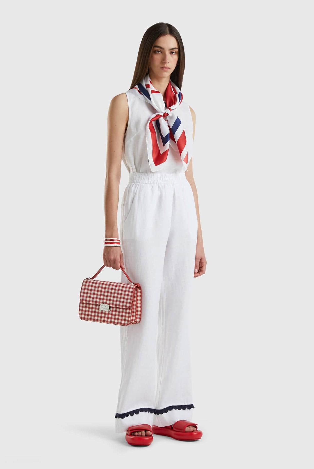 يونايتد كولورز اوف بينيتون بنطال من الكتان النقي مع تفاصيل كروشيه مسائي