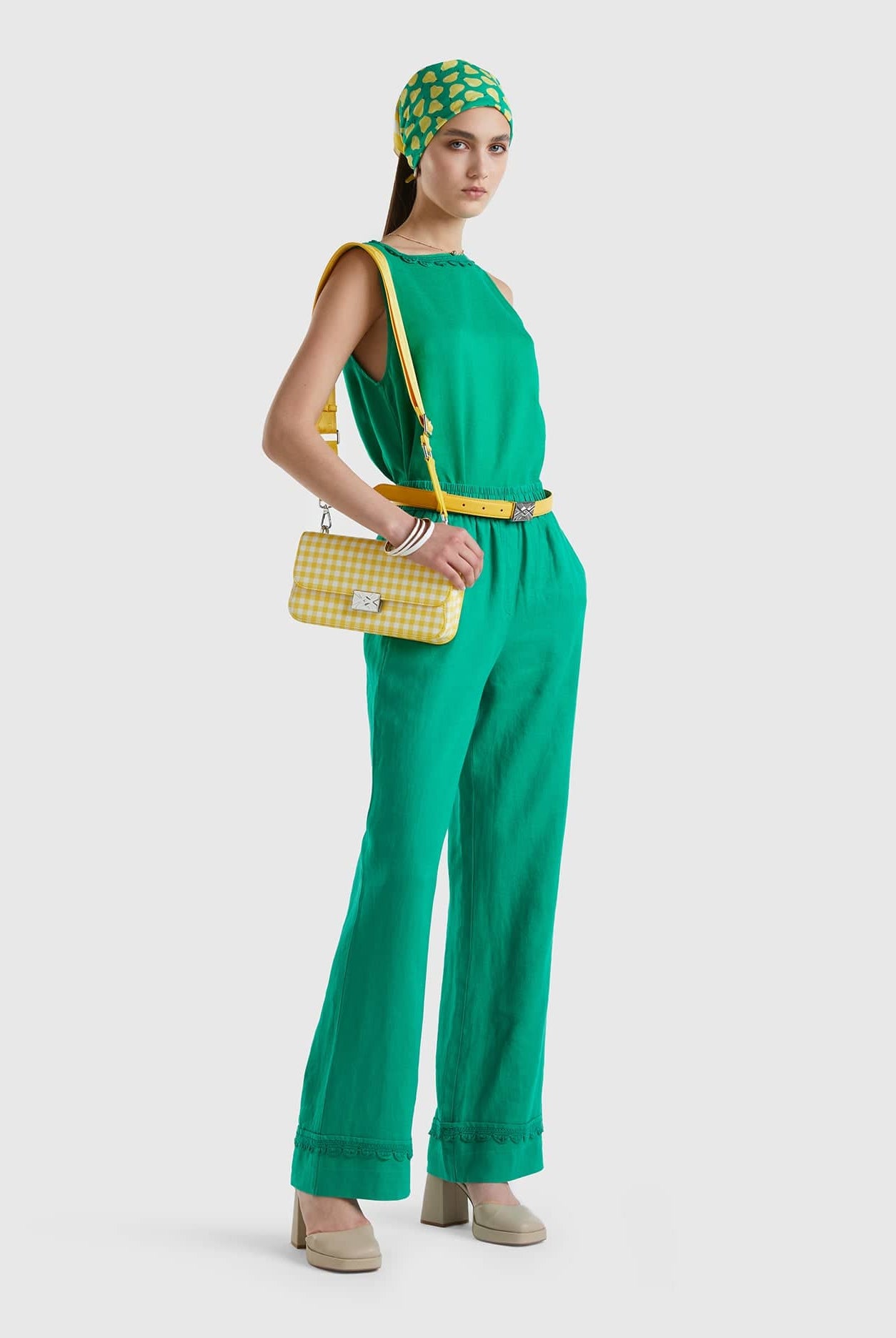 يونايتد كولورز اوف بينيتون بنطال من الكتان النقي مع تفاصيل كروشيه مسائي