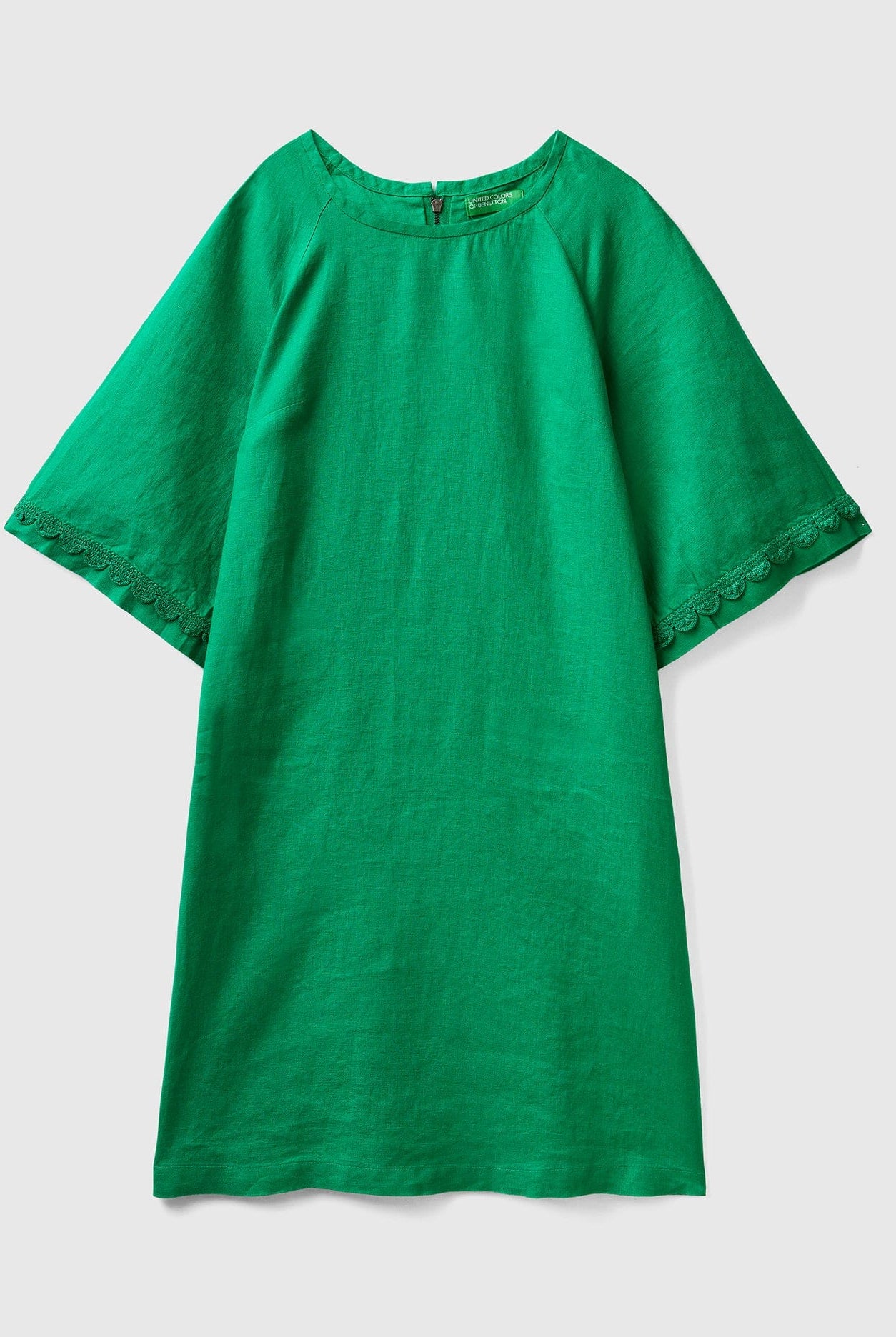 يونايتد كولورز اوف بينيتون فستان قصير نسائي من الكتان الخالص بتفاصيل كروشيه