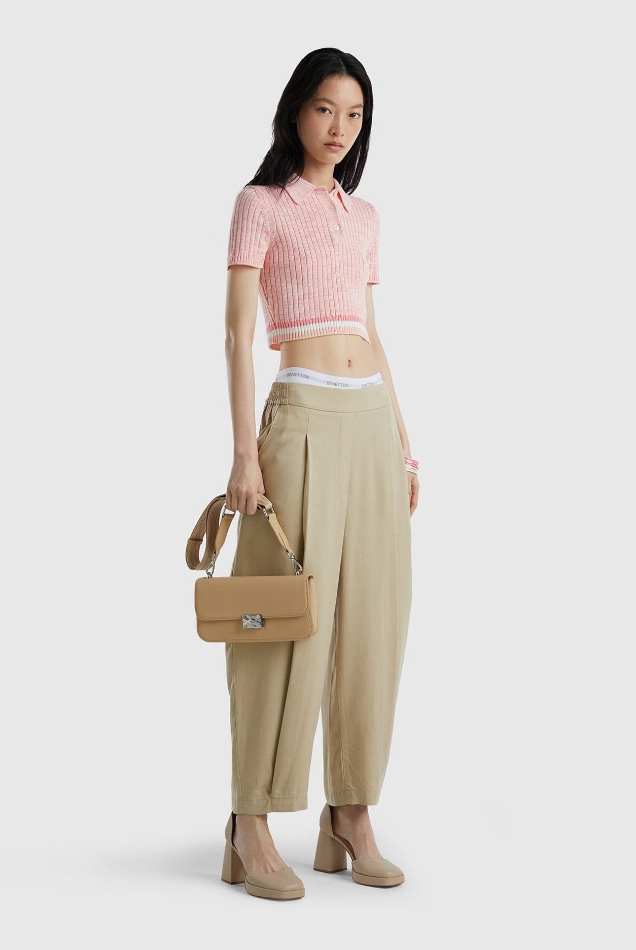 يونايتد كولورز اوف بينيتون بنطلون مقصوص بطيات واسع نسائي